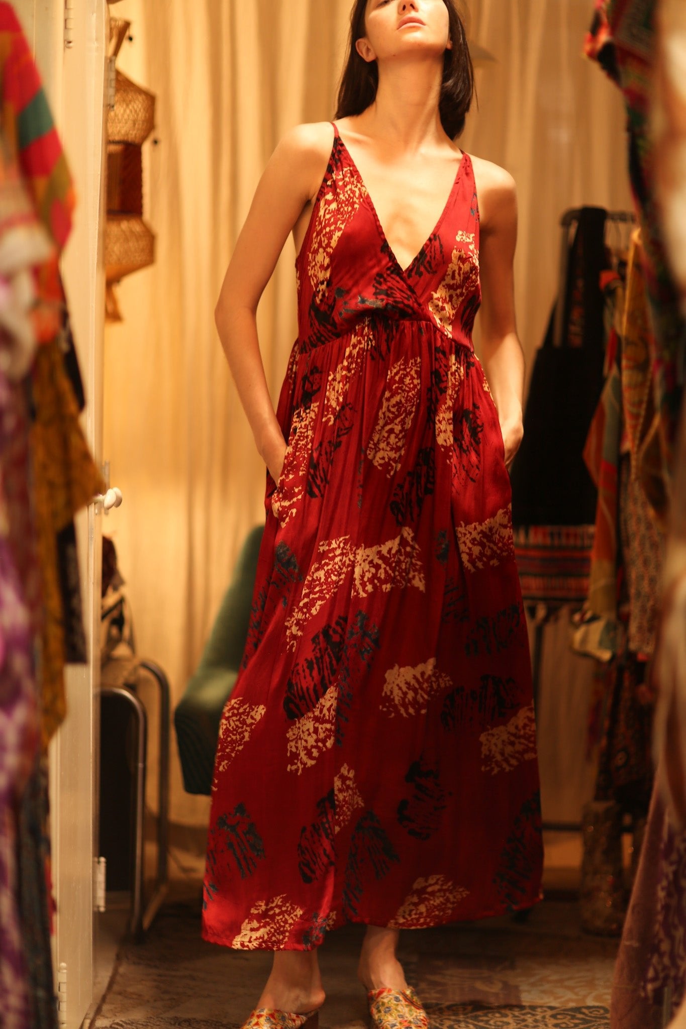 SILK DRESS LILY RED PAINTERS EDIT - BANGKOK TAILOR CLOTHING STORE - HANDMADE CLOTHING