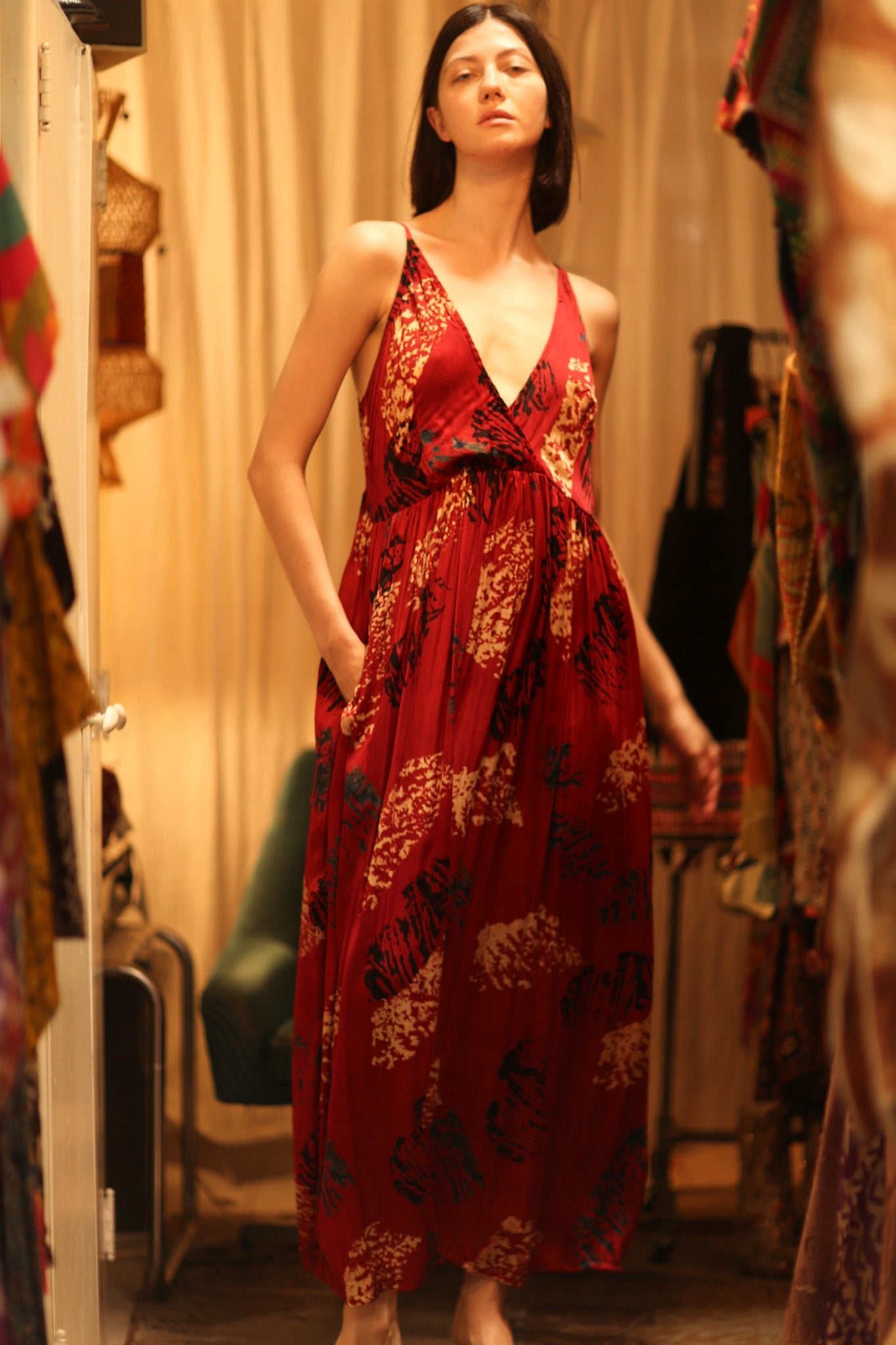 SILK DRESS LILY RED PAINTERS EDIT - BANGKOK TAILOR CLOTHING STORE - HANDMADE CLOTHING
