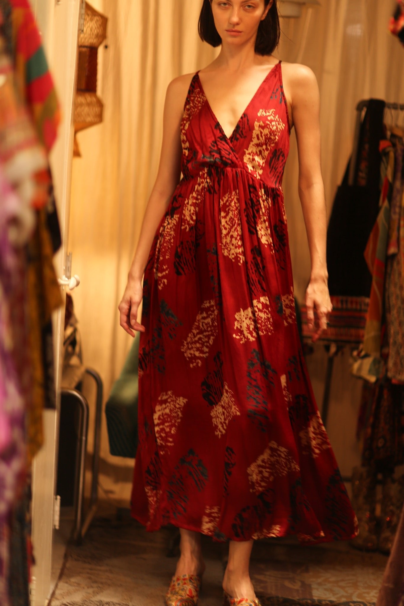 SILK DRESS LILY RED PAINTERS EDIT - BANGKOK TAILOR CLOTHING STORE - HANDMADE CLOTHING