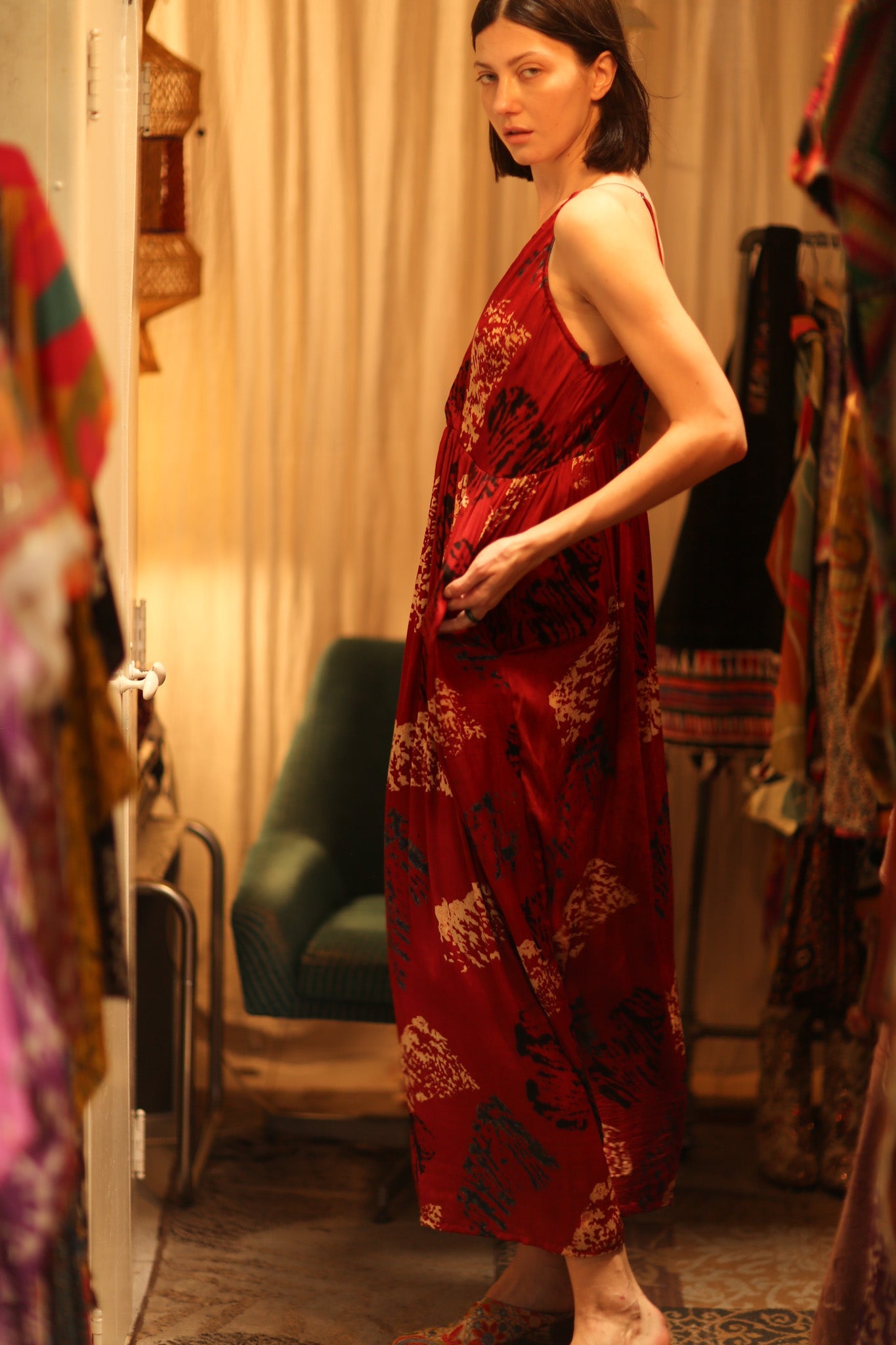 SILK DRESS LILY RED PAINTERS EDIT - BANGKOK TAILOR CLOTHING STORE - HANDMADE CLOTHING