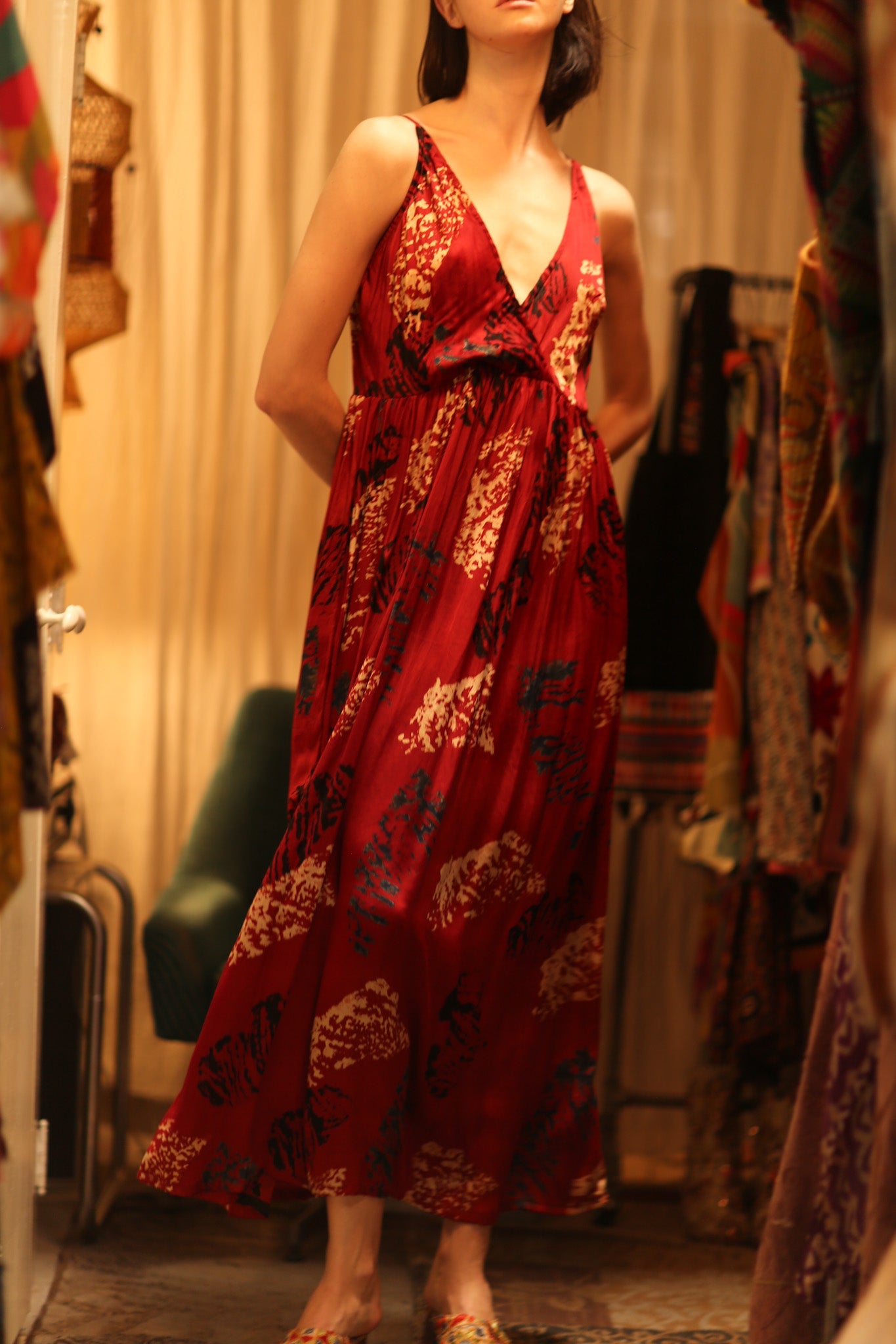 SILK DRESS LILY RED PAINTERS EDIT - BANGKOK TAILOR CLOTHING STORE - HANDMADE CLOTHING