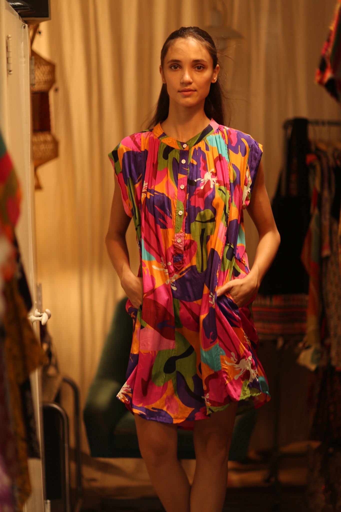 SILK DRESS MARY COLOR BOMB - BANGKOK TAILOR CLOTHING STORE - HANDMADE CLOTHING