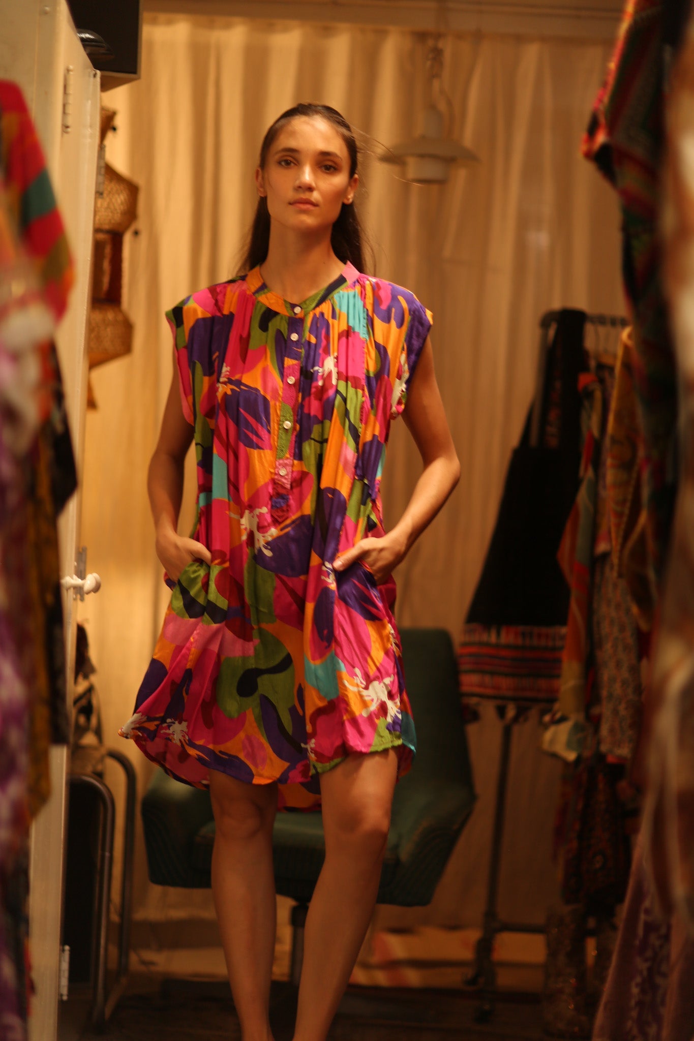 SILK DRESS MARY COLOR BOMB - BANGKOK TAILOR CLOTHING STORE - HANDMADE CLOTHING