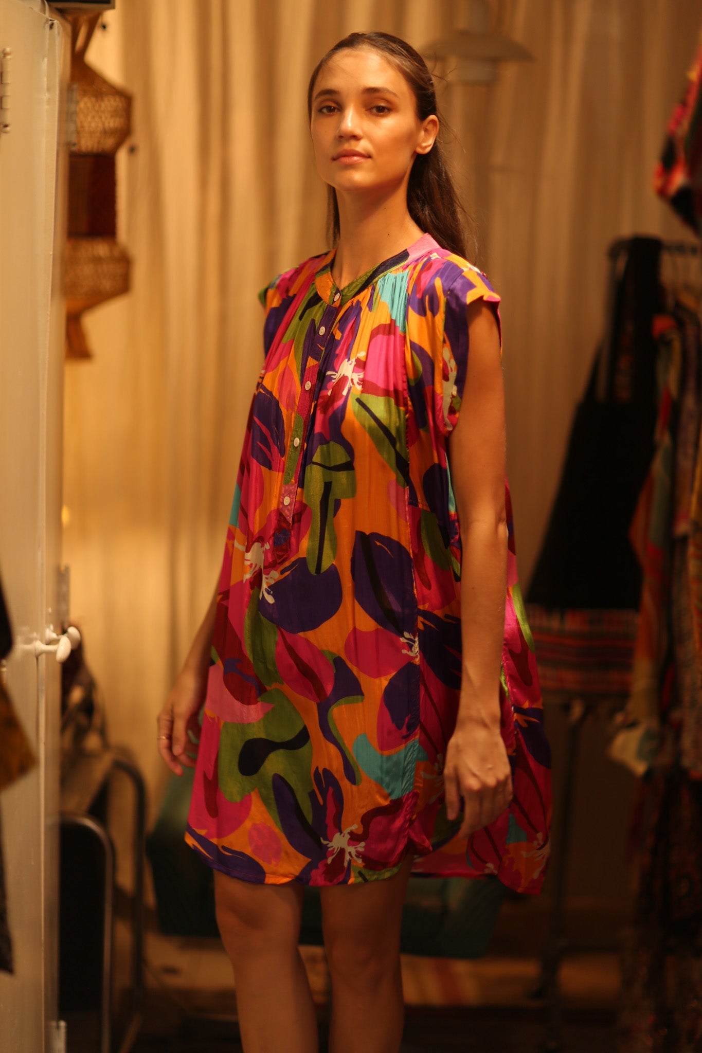 SILK DRESS MARY COLOR BOMB - BANGKOK TAILOR CLOTHING STORE - HANDMADE CLOTHING
