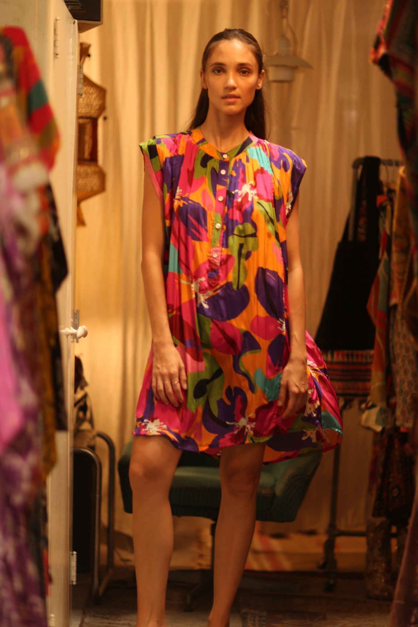 SILK DRESS MARY COLOR BOMB - BANGKOK TAILOR CLOTHING STORE - HANDMADE CLOTHING