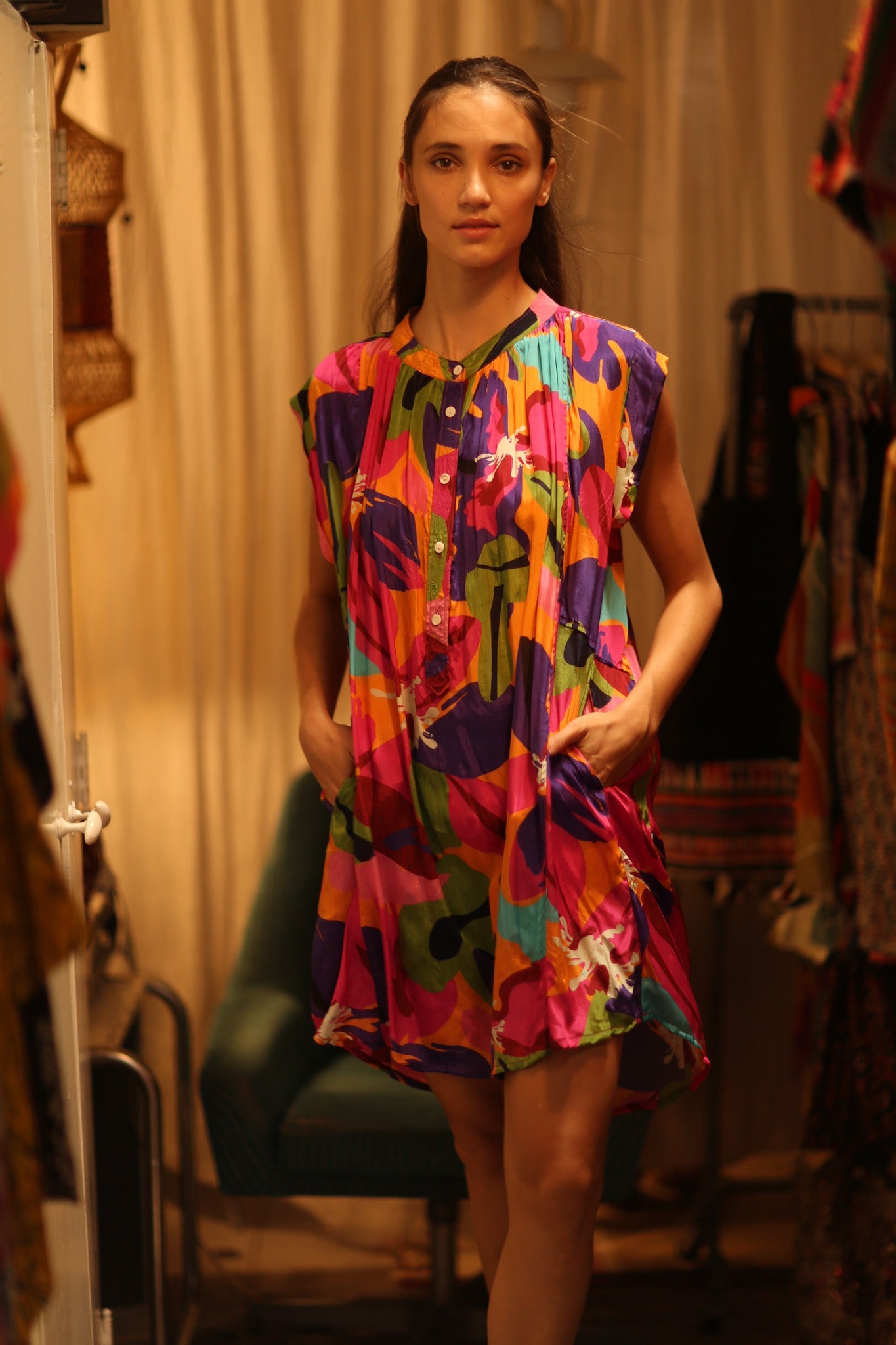 SILK DRESS MARY COLOR BOMB - BANGKOK TAILOR CLOTHING STORE - HANDMADE CLOTHING