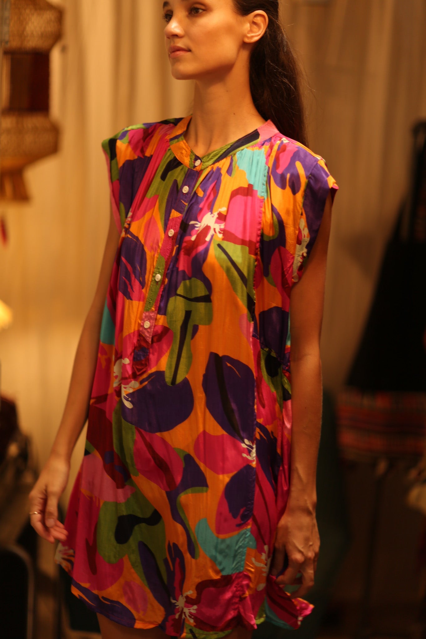 SILK DRESS MARY COLOR BOMB - BANGKOK TAILOR CLOTHING STORE - HANDMADE CLOTHING
