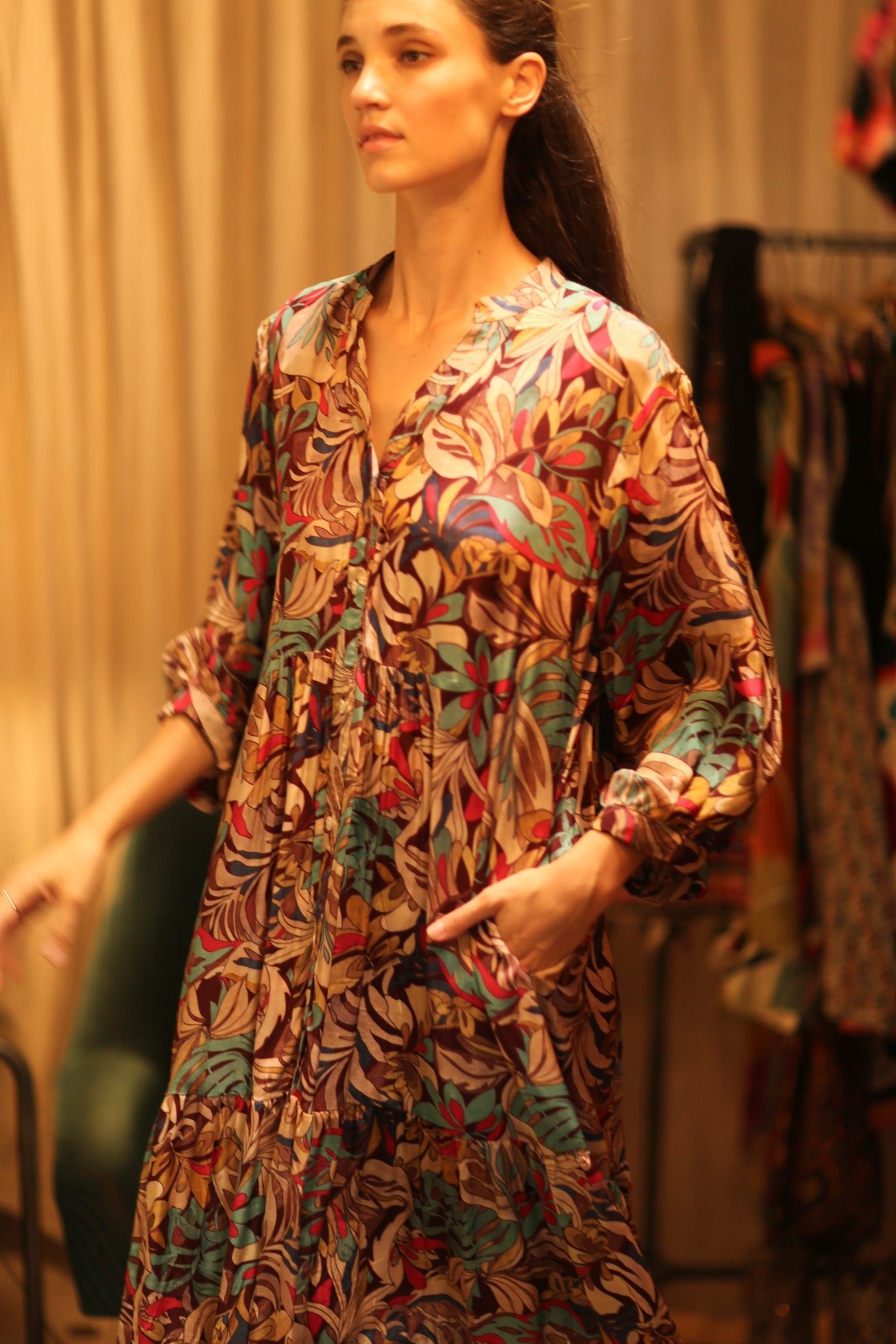 SILK DRESS SUSIE BROWN JUNGLE FEVER - BANGKOK TAILOR CLOTHING STORE - HANDMADE CLOTHING
