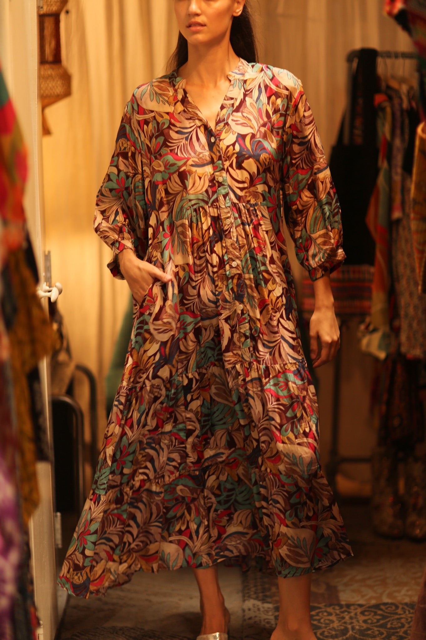 SILK DRESS SUSIE BROWN JUNGLE FEVER - BANGKOK TAILOR CLOTHING STORE - HANDMADE CLOTHING