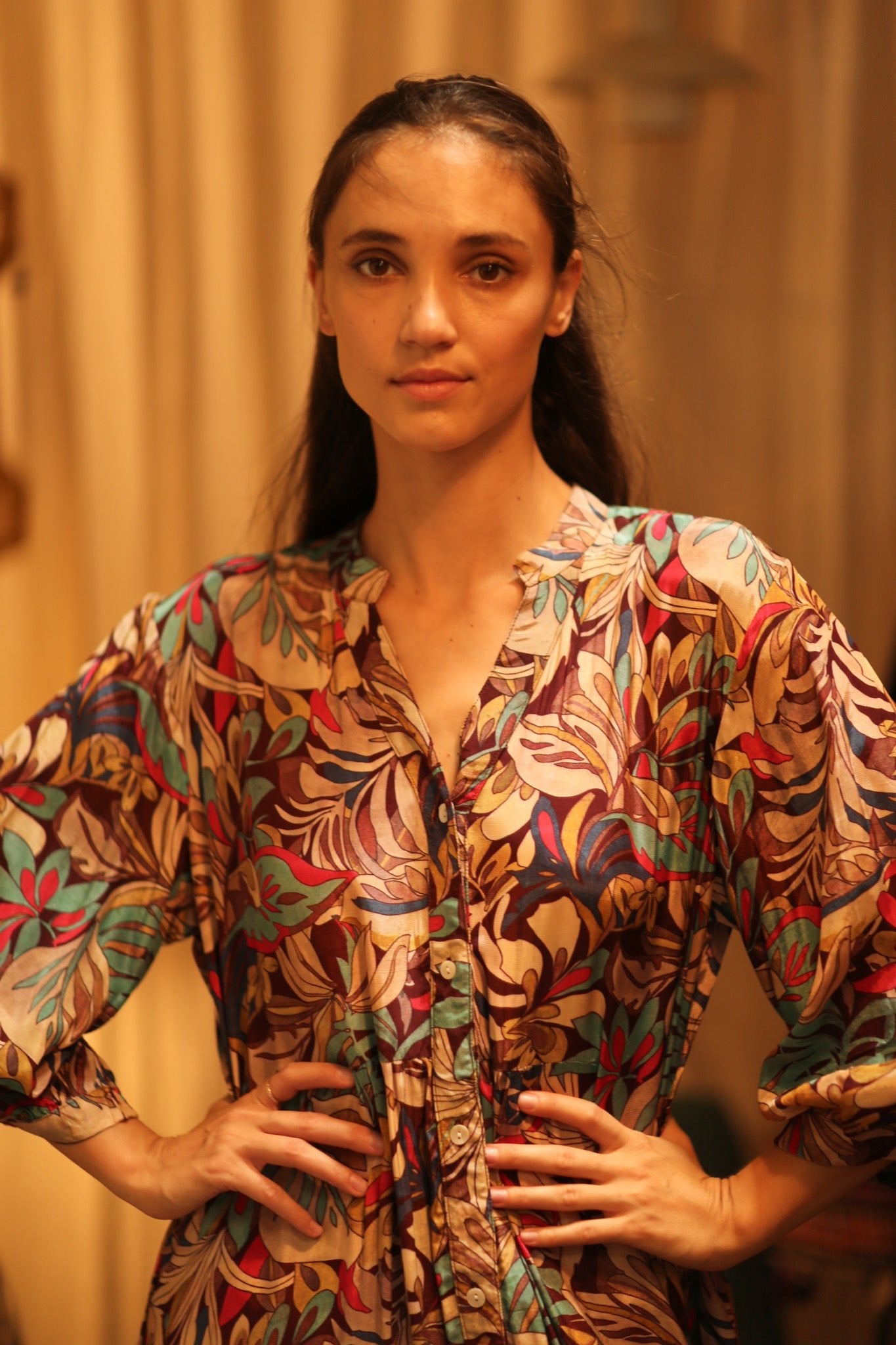 SILK DRESS SUSIE BROWN JUNGLE FEVER - BANGKOK TAILOR CLOTHING STORE - HANDMADE CLOTHING