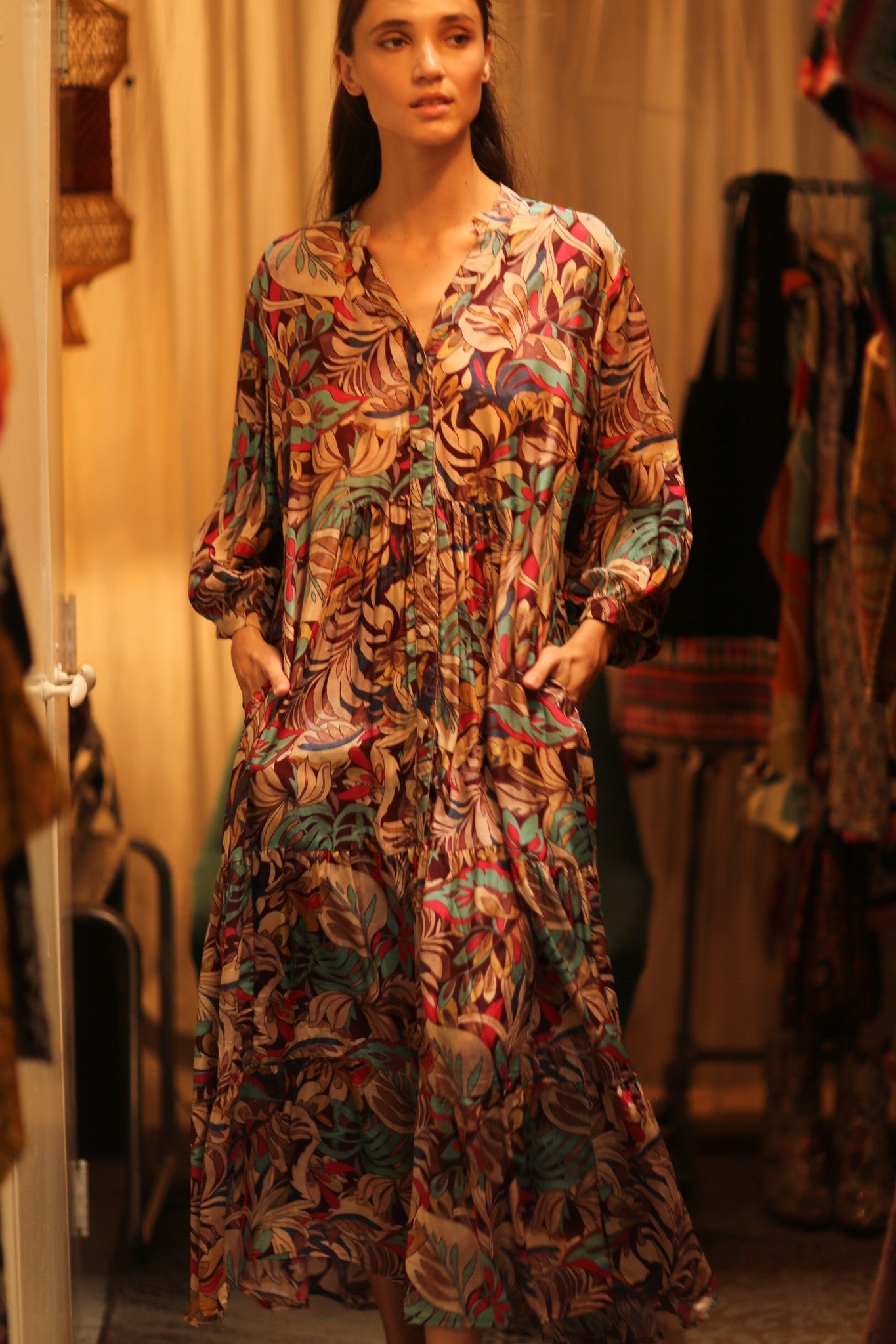 SILK DRESS SUSIE BROWN JUNGLE FEVER - BANGKOK TAILOR CLOTHING STORE - HANDMADE CLOTHING