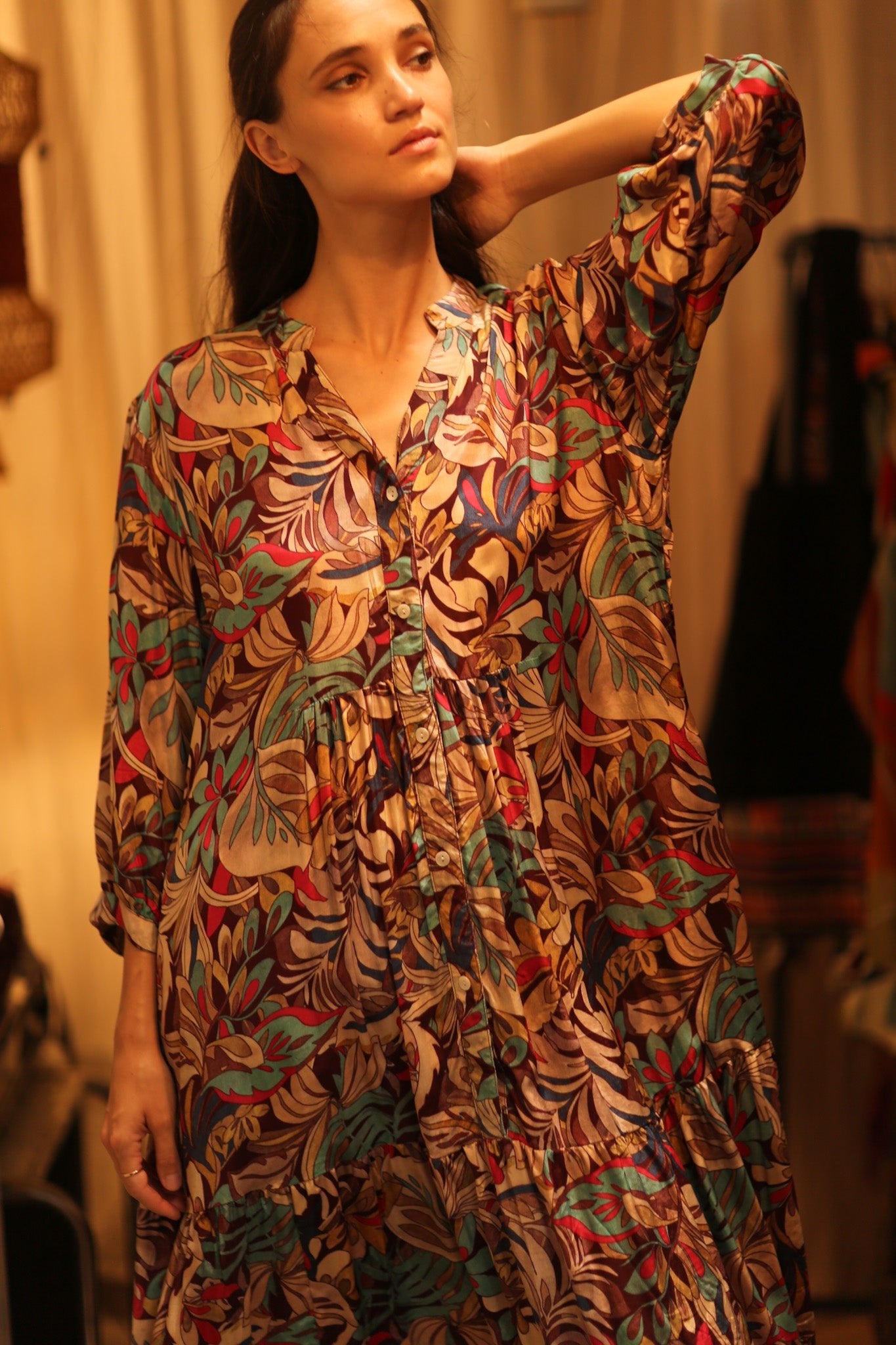 SILK DRESS SUSIE BROWN JUNGLE FEVER - BANGKOK TAILOR CLOTHING STORE - HANDMADE CLOTHING