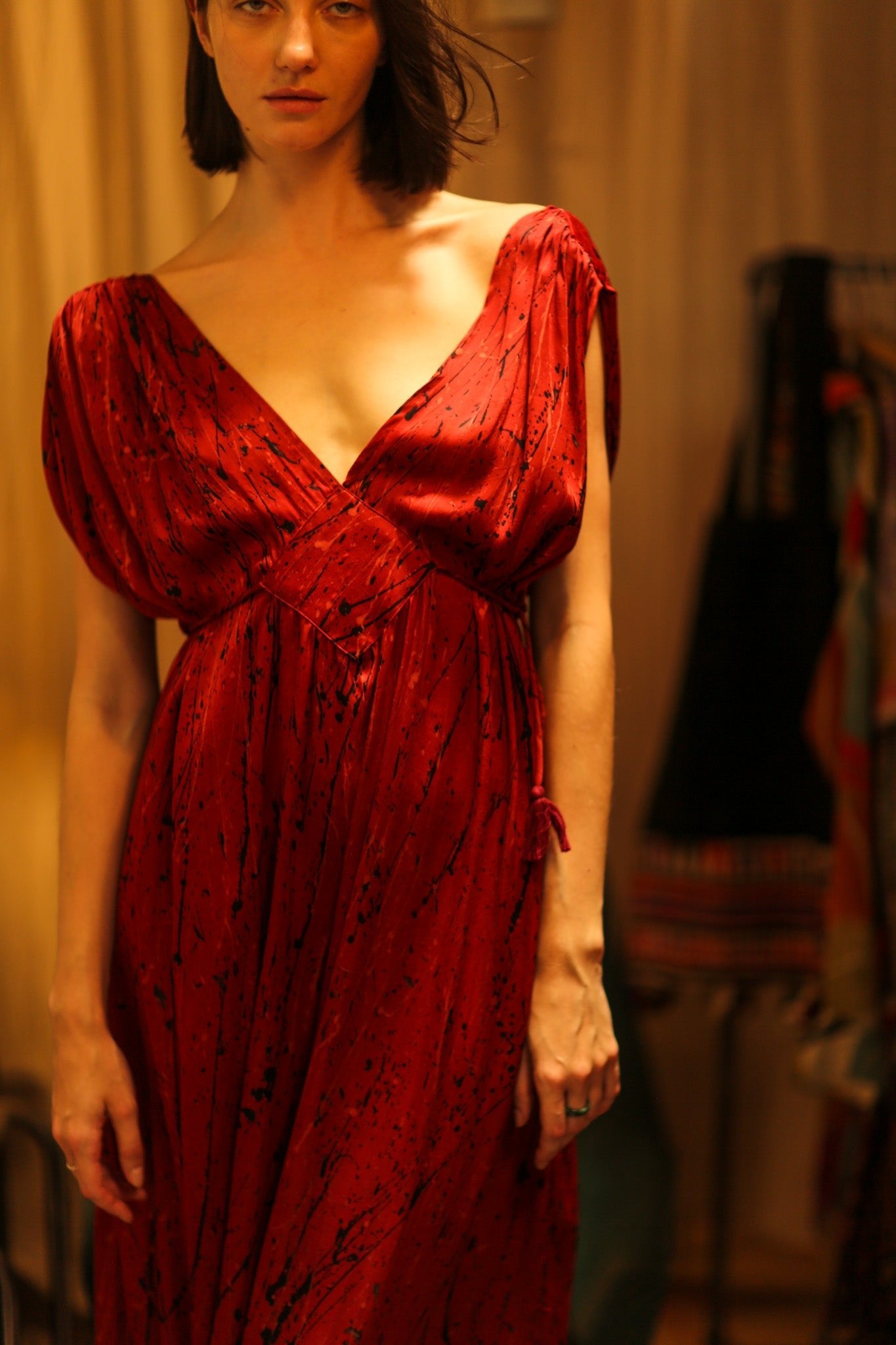 SILK DRESS VICTORIA RED PAINTER - BANGKOK TAILOR CLOTHING STORE - HANDMADE CLOTHING