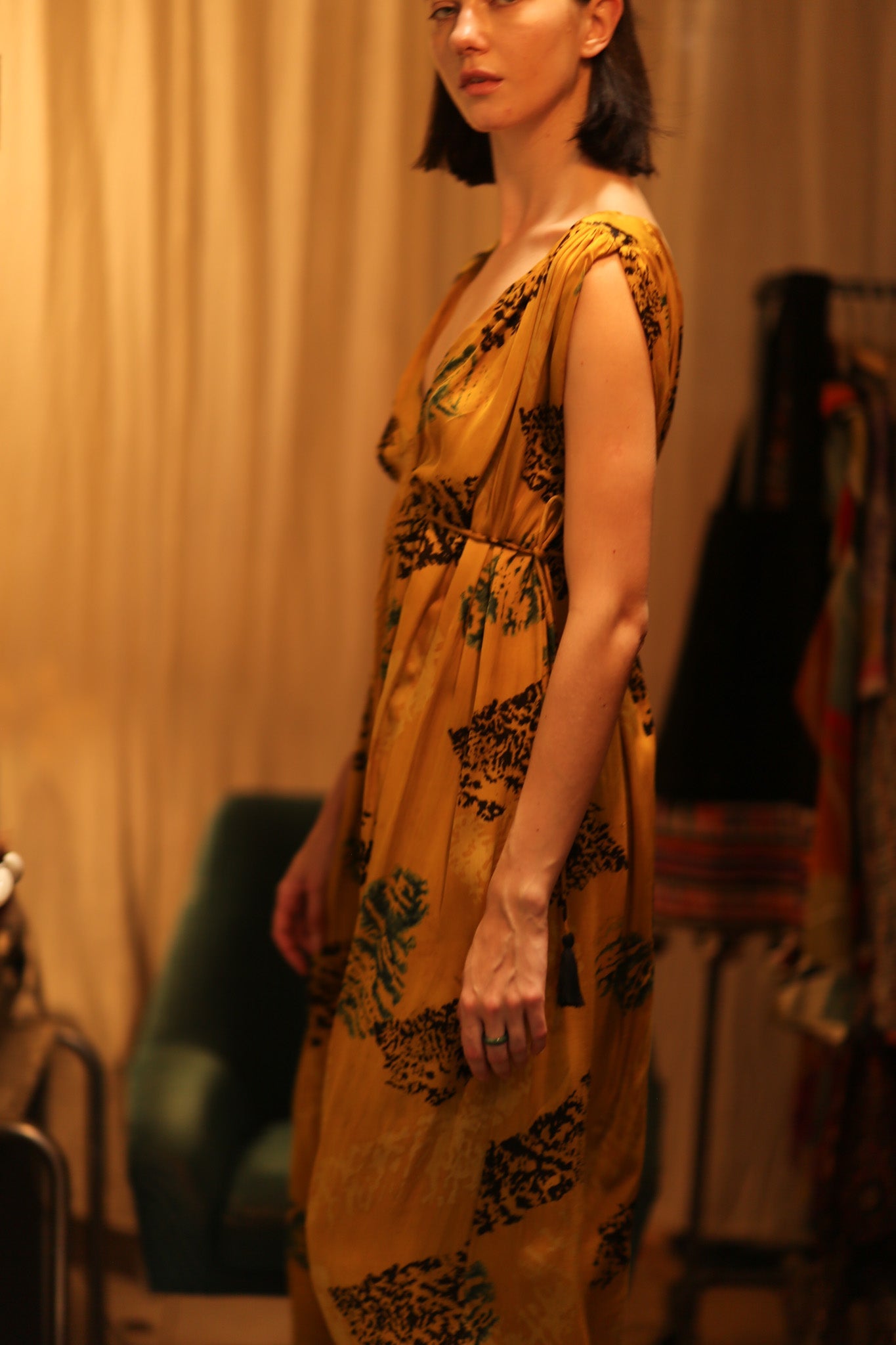 SILK DRESS VICTORIA YELLOW ARTIST - BANGKOK TAILOR CLOTHING STORE - HANDMADE CLOTHING