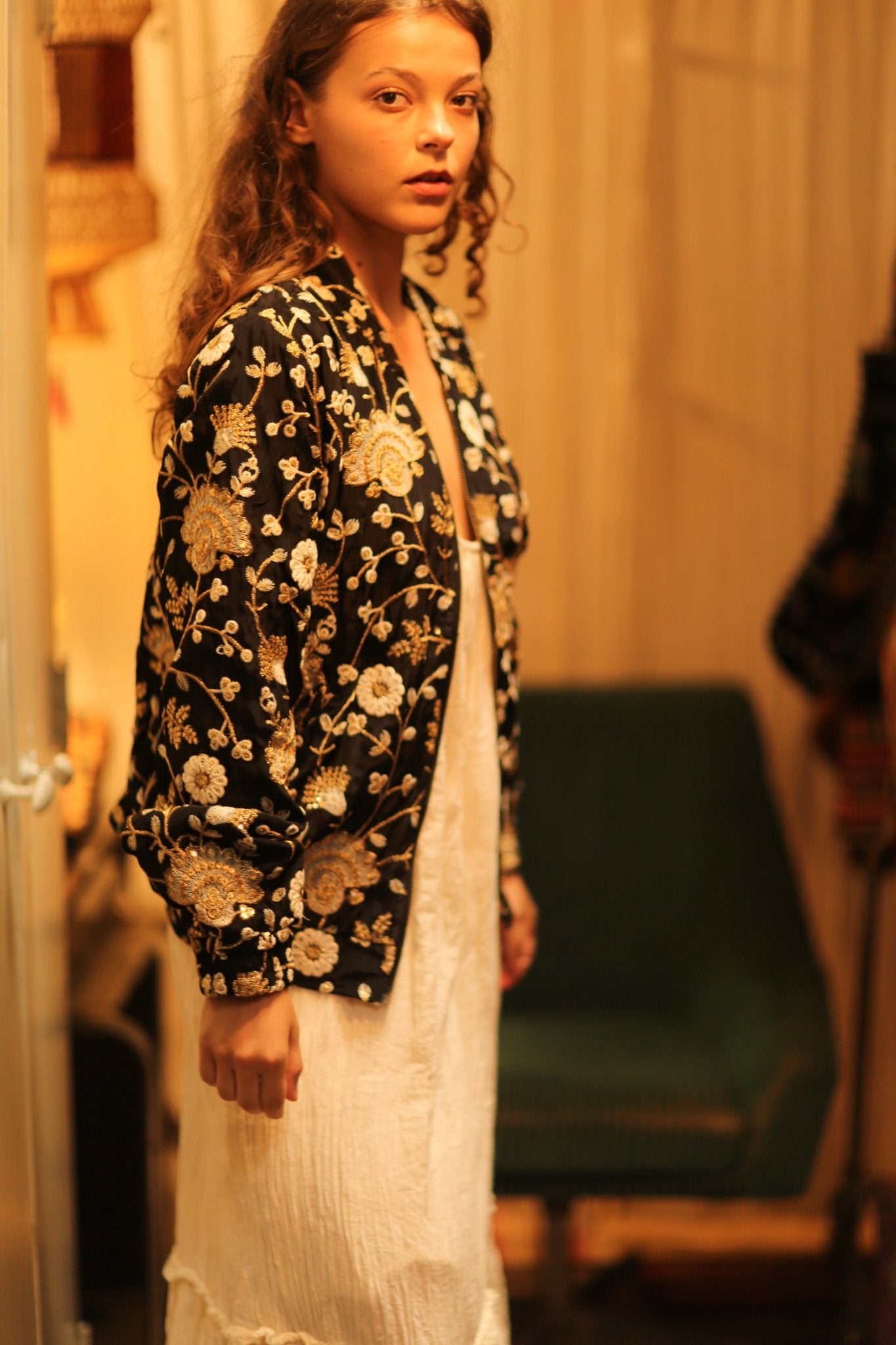 SILK EMBROIDERED BOMBER JACKET ANCHA - BANGKOK TAILOR CLOTHING STORE - HANDMADE CLOTHING