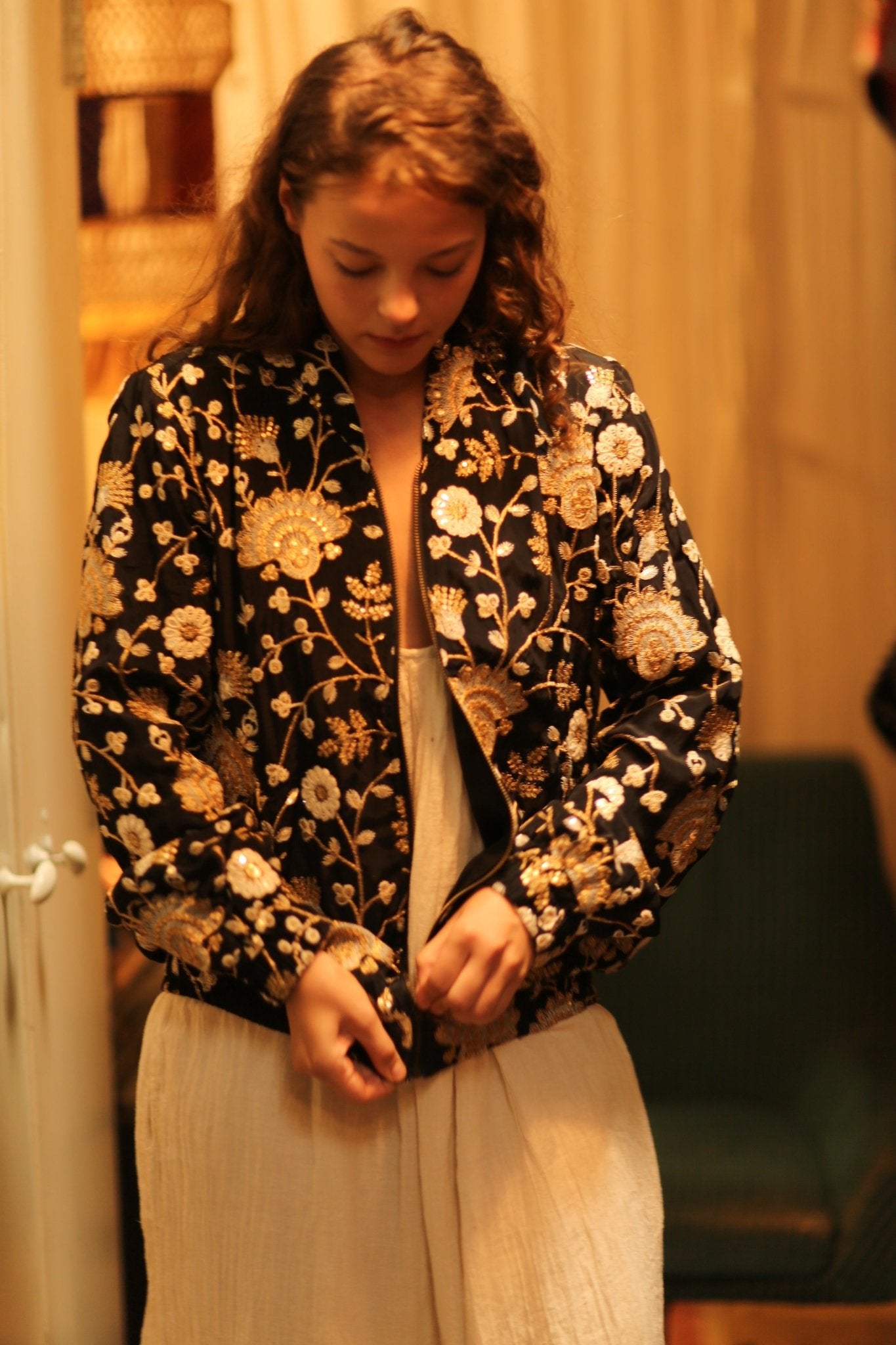 SILK EMBROIDERED BOMBER JACKET ANCHA - BANGKOK TAILOR CLOTHING STORE - HANDMADE CLOTHING
