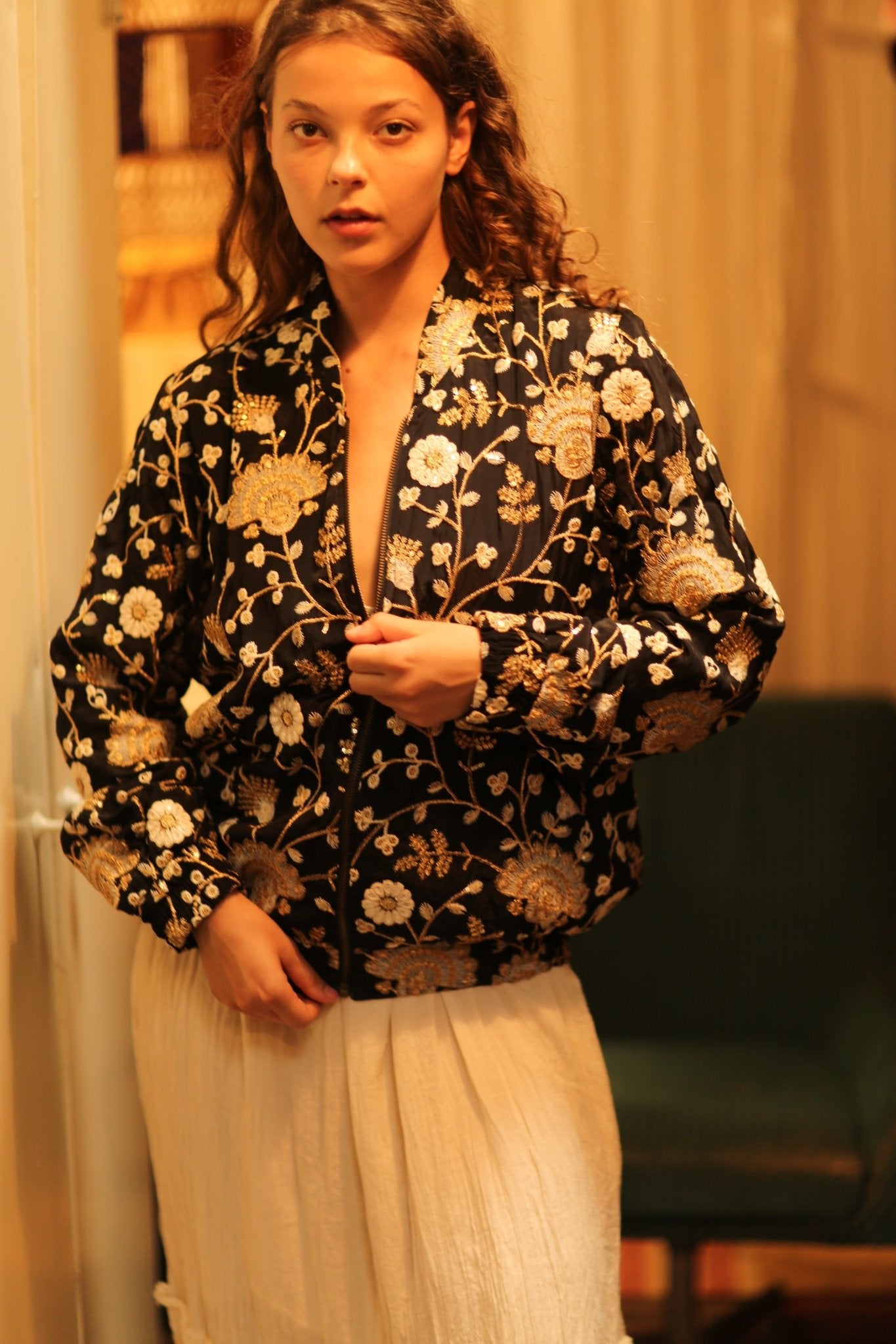 SILK EMBROIDERED BOMBER JACKET ANCHA - BANGKOK TAILOR CLOTHING STORE - HANDMADE CLOTHING