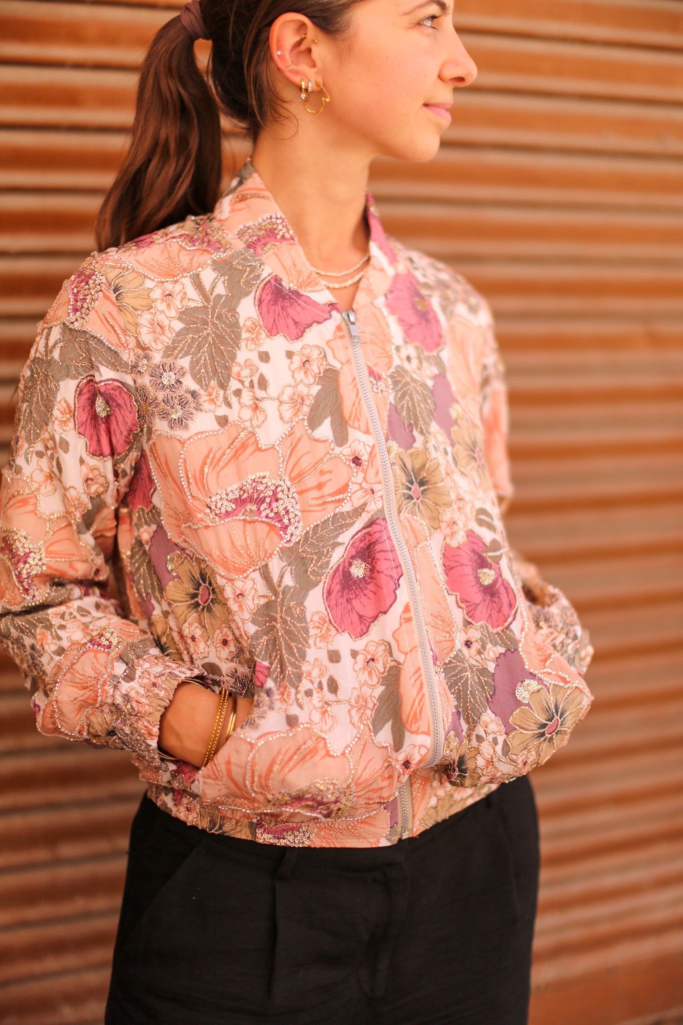 SILK EMBROIDERED BOMBER JACKET LAURA - BANGKOK TAILOR CLOTHING STORE - HANDMADE CLOTHING