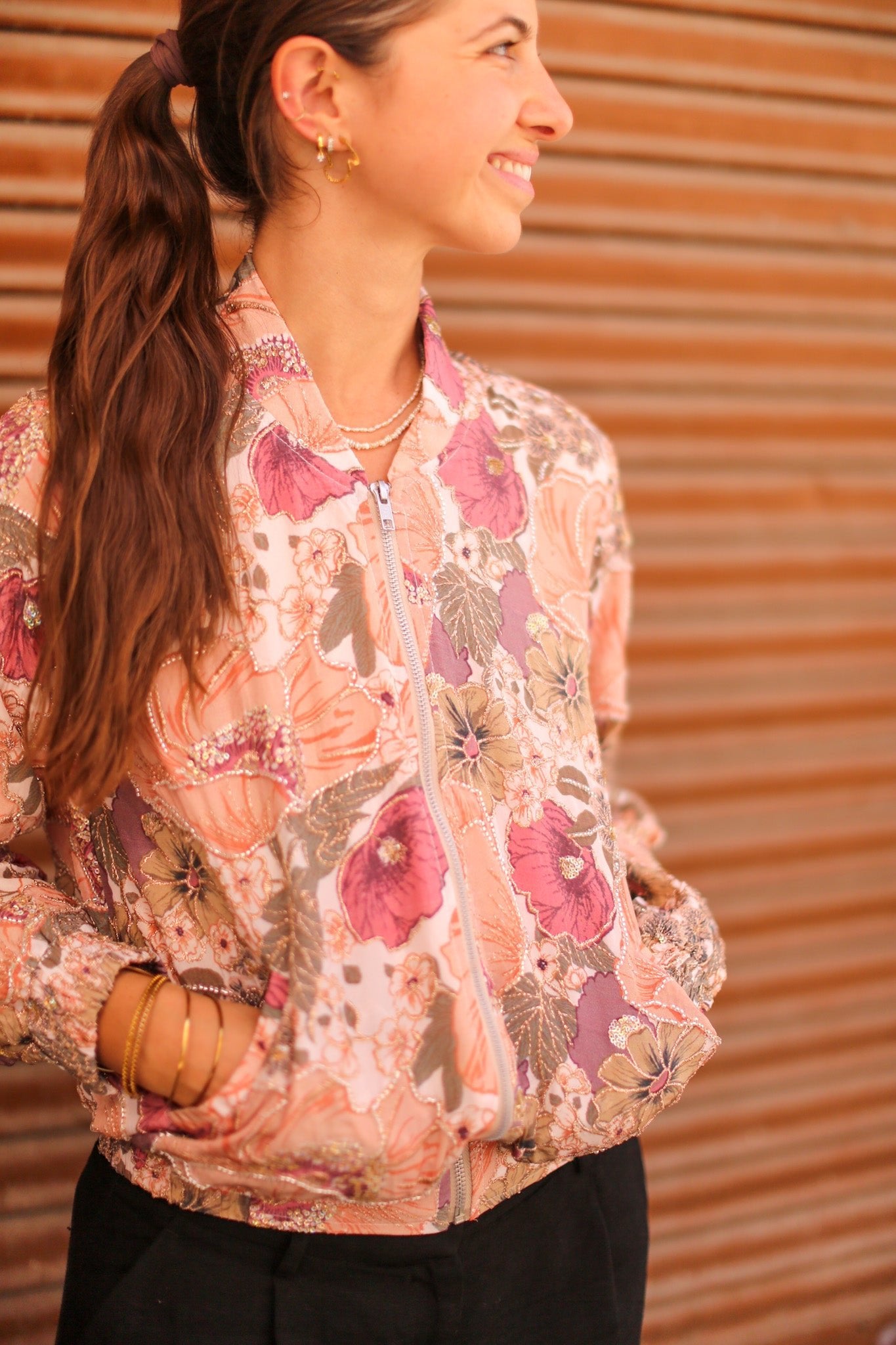 SILK EMBROIDERED BOMBER JACKET LAURA - BANGKOK TAILOR CLOTHING STORE - HANDMADE CLOTHING