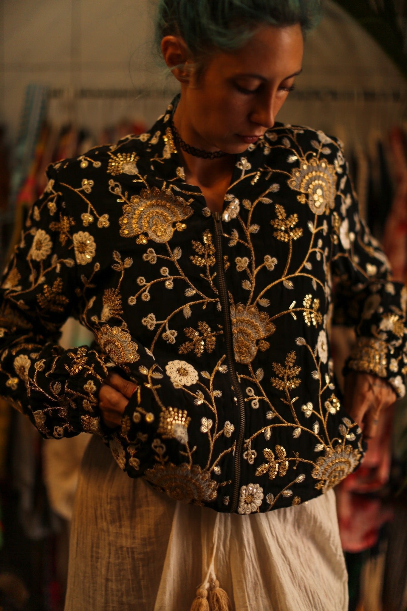 SILK EMBROIDERED BOMBER JACKET LISA - BANGKOK TAILOR CLOTHING STORE - HANDMADE CLOTHING