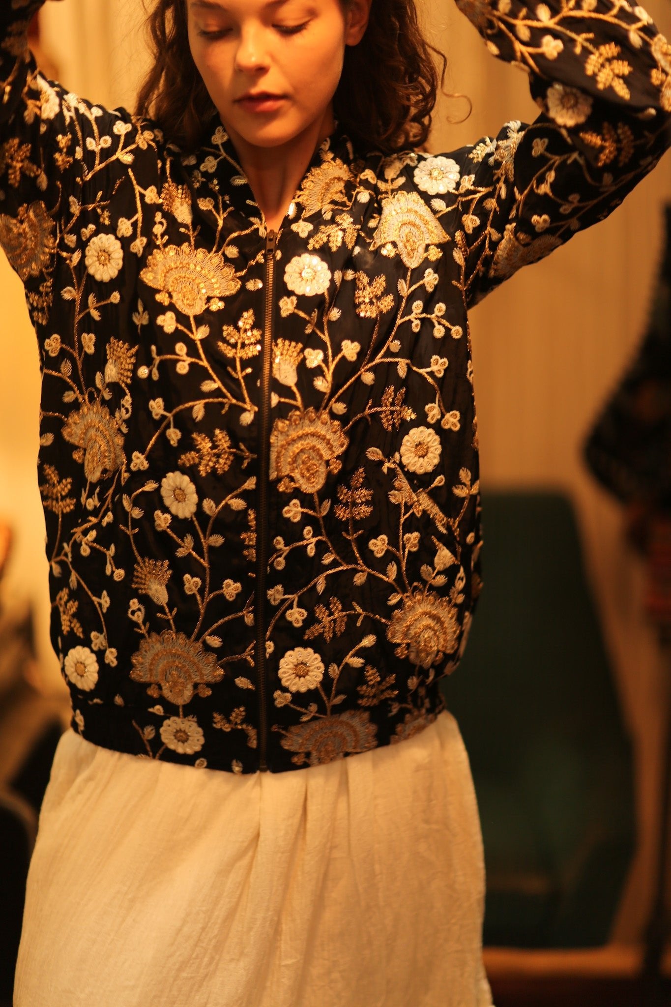 SILK EMBROIDERED BOMBER JACKET LISA - BANGKOK TAILOR CLOTHING STORE - HANDMADE CLOTHING