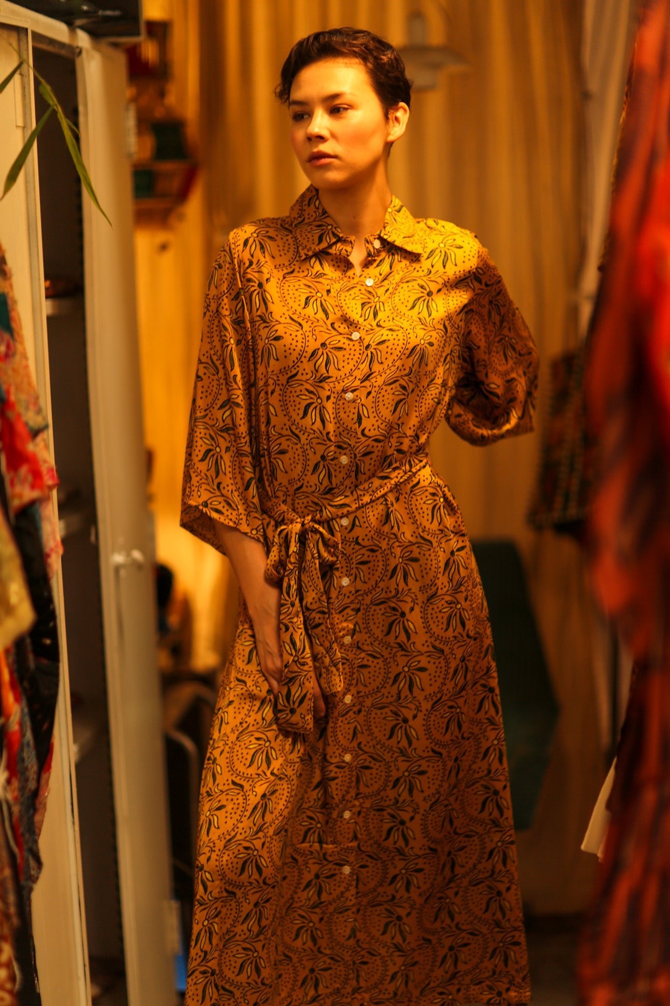 SILK HAND BLOCK PRINT DINA - BANGKOK TAILOR CLOTHING STORE - HANDMADE CLOTHING