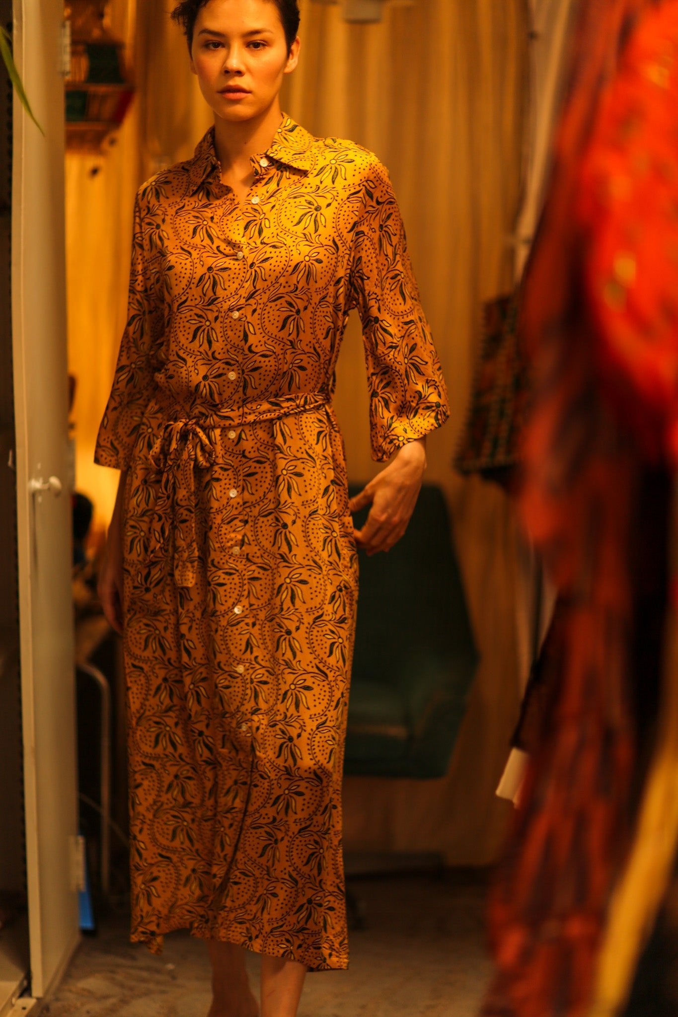 SILK HAND BLOCK PRINT DINA - BANGKOK TAILOR CLOTHING STORE - HANDMADE CLOTHING