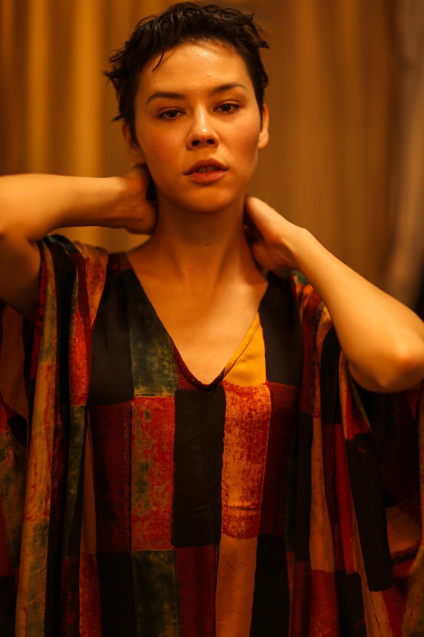 SILK HAND BLOCK PRINT KAFTAN KLARA - BANGKOK TAILOR CLOTHING STORE - HANDMADE CLOTHING