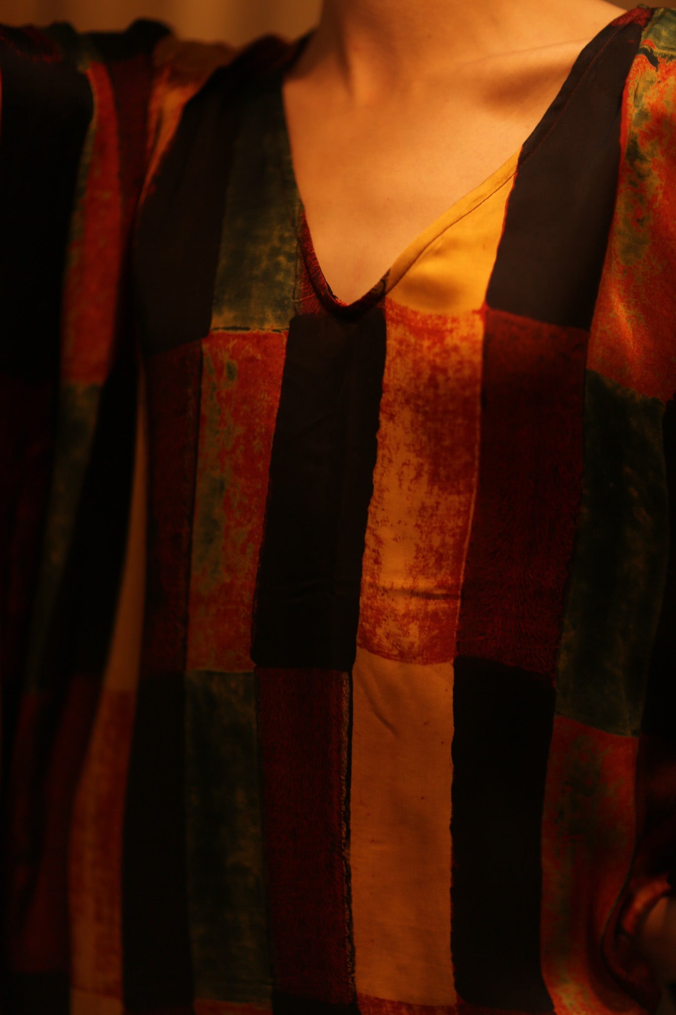 SILK HAND BLOCK PRINT KAFTAN KLARA - BANGKOK TAILOR CLOTHING STORE - HANDMADE CLOTHING