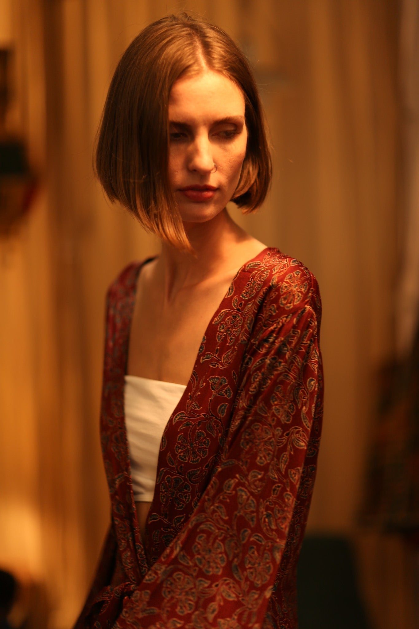 SILK HAND BLOCK PRINT KIMONO PINA BOENZA - BANGKOK TAILOR CLOTHING STORE - HANDMADE CLOTHING