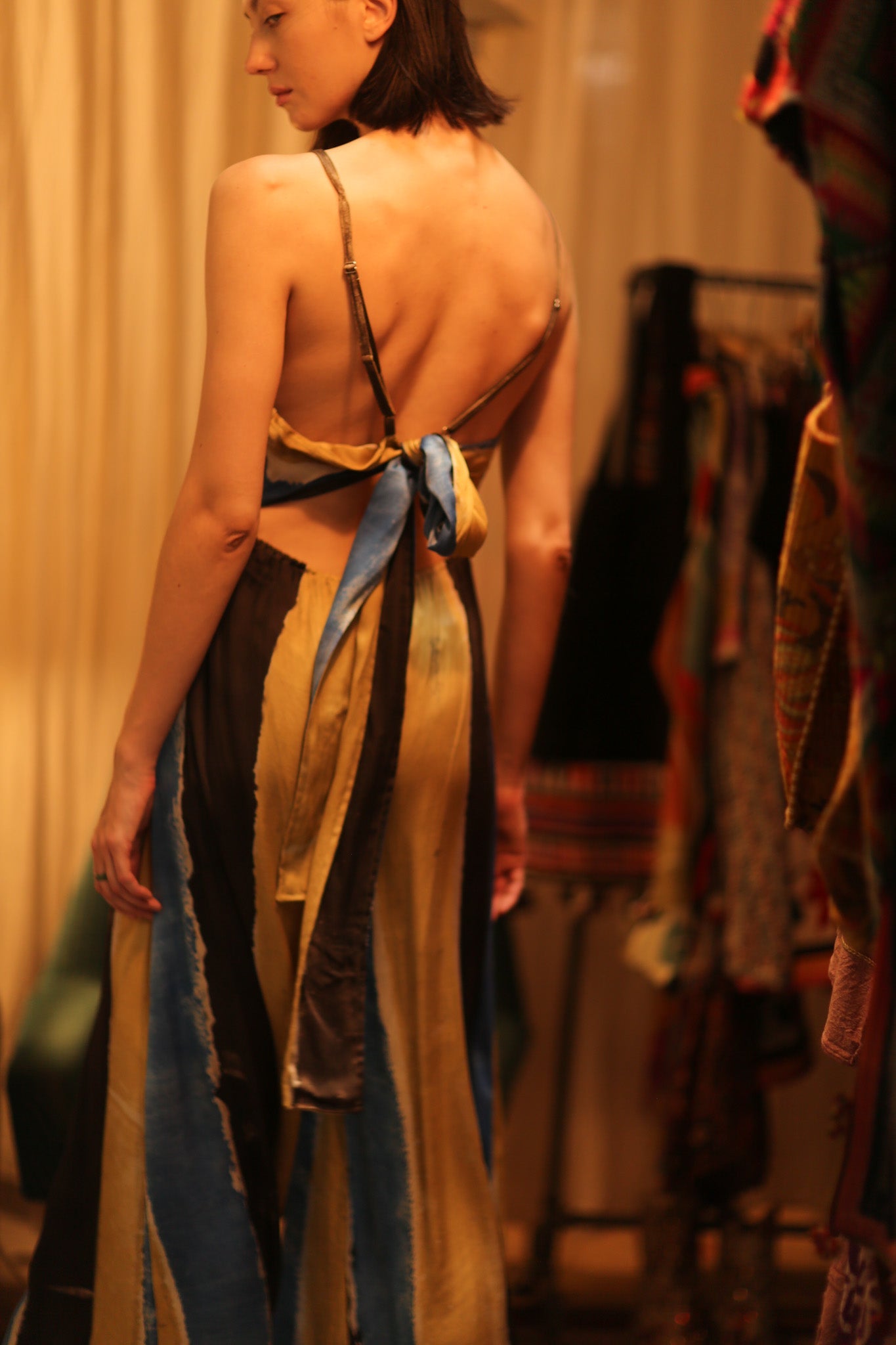 SILK JUMPSUIT NEIS BLUE BROWN STRIPE - BANGKOK TAILOR CLOTHING STORE - HANDMADE CLOTHING