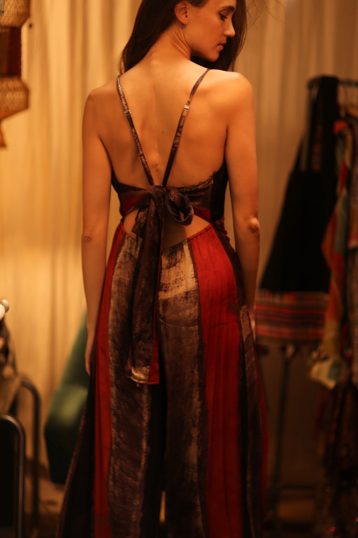 SILK JUMPSUIT NEIS RED BROWN STRIPE - BANGKOK TAILOR CLOTHING STORE - HANDMADE CLOTHING