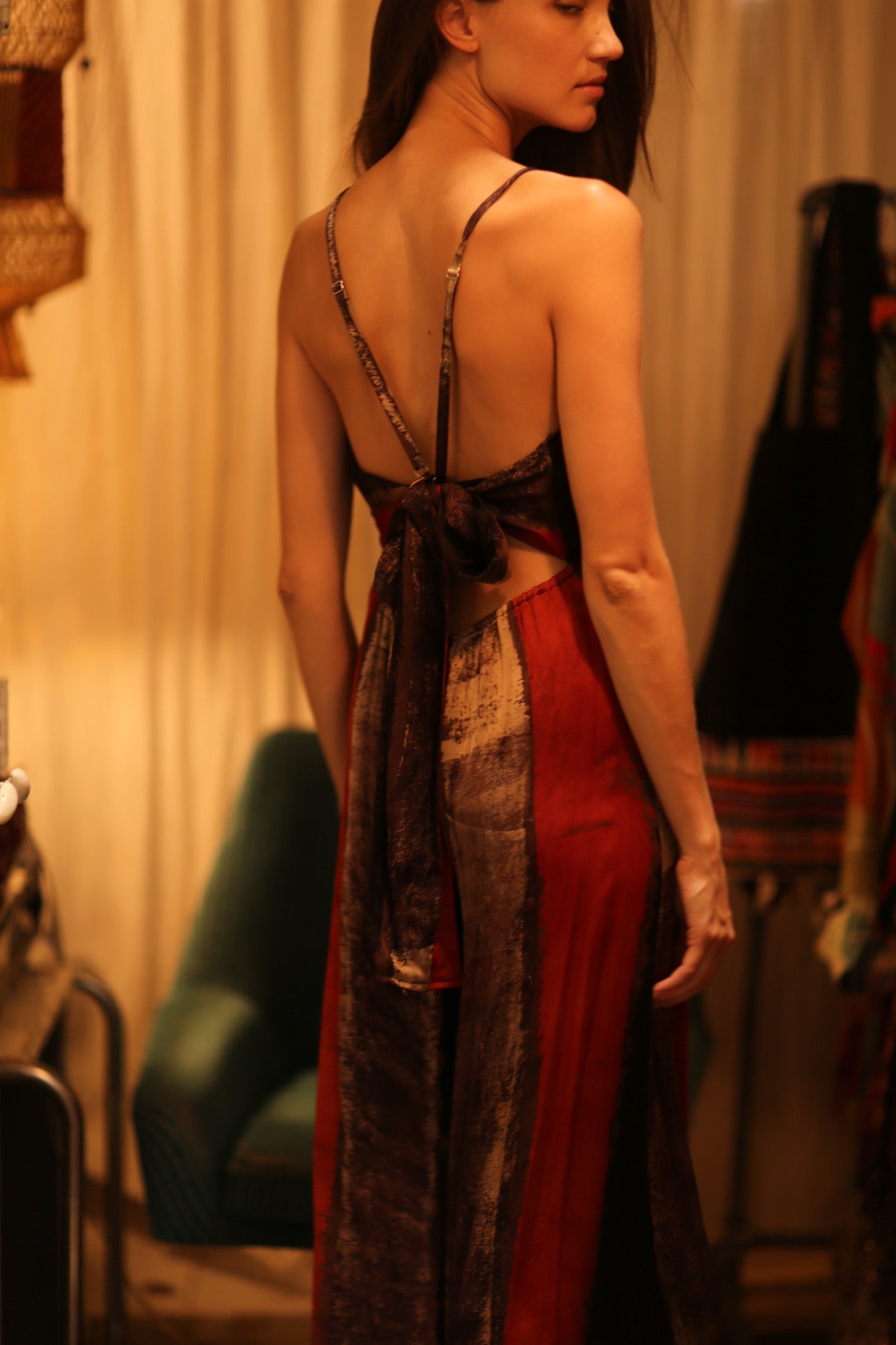 SILK JUMPSUIT NEIS RED BROWN STRIPE - BANGKOK TAILOR CLOTHING STORE - HANDMADE CLOTHING