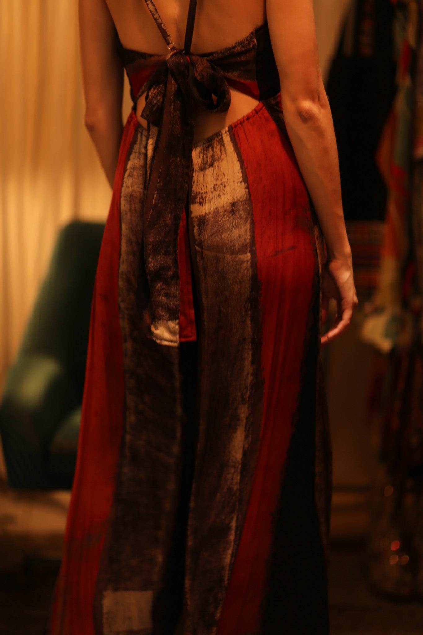 SILK JUMPSUIT NEIS RED BROWN STRIPE - BANGKOK TAILOR CLOTHING STORE - HANDMADE CLOTHING