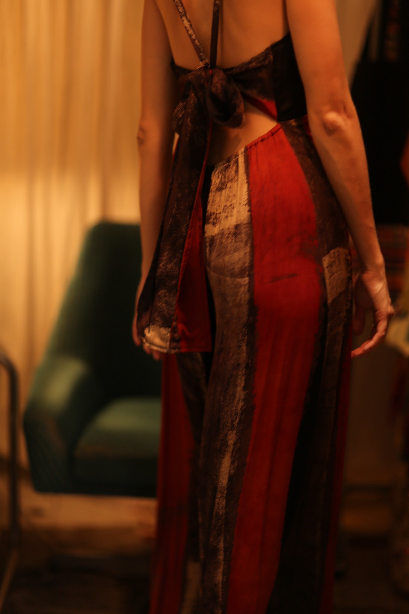 SILK JUMPSUIT NEIS RED BROWN STRIPE - BANGKOK TAILOR CLOTHING STORE - HANDMADE CLOTHING