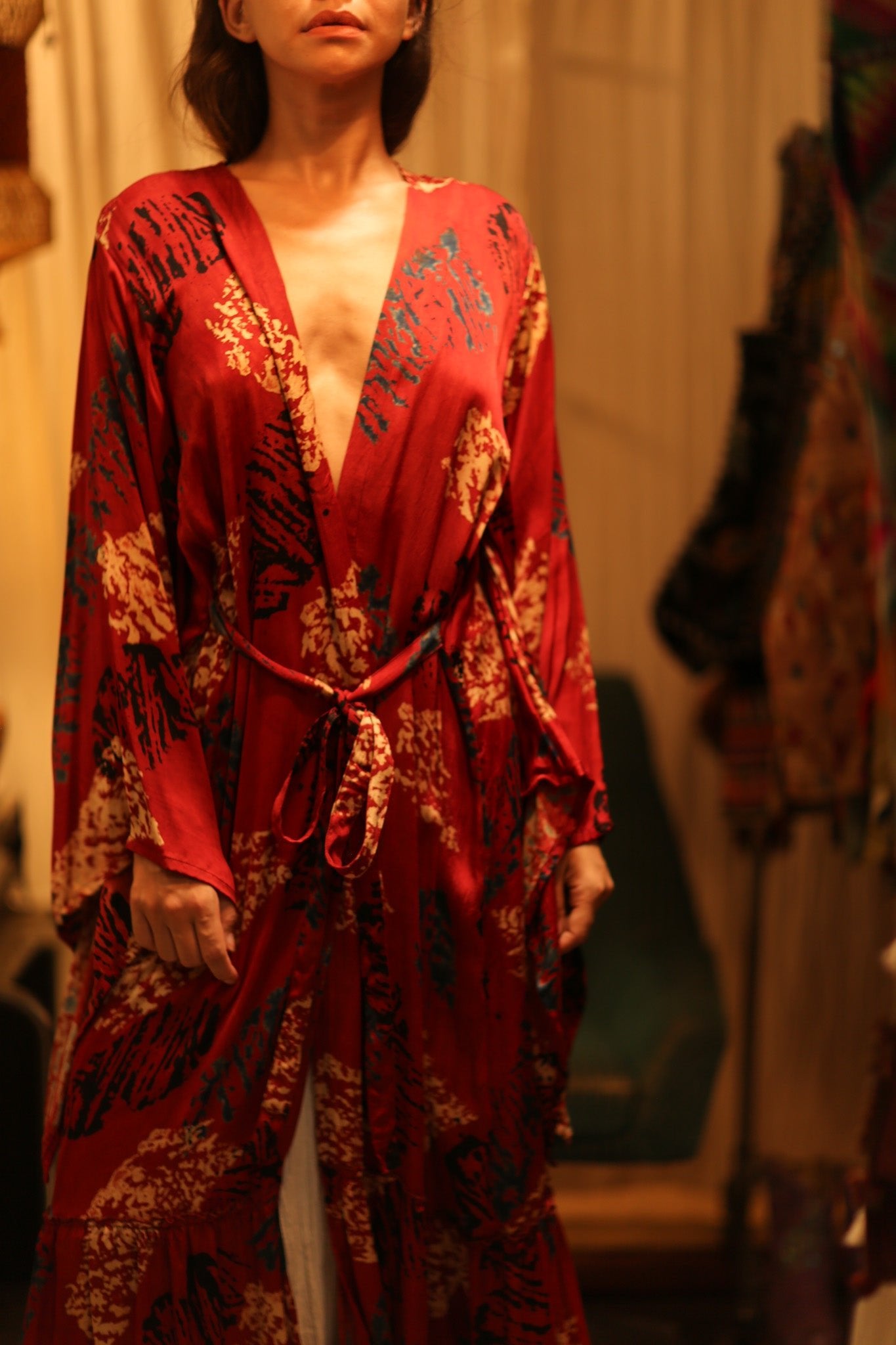 SILK KIMONO PINA RED JEAN - BANGKOK TAILOR CLOTHING STORE - HANDMADE CLOTHING