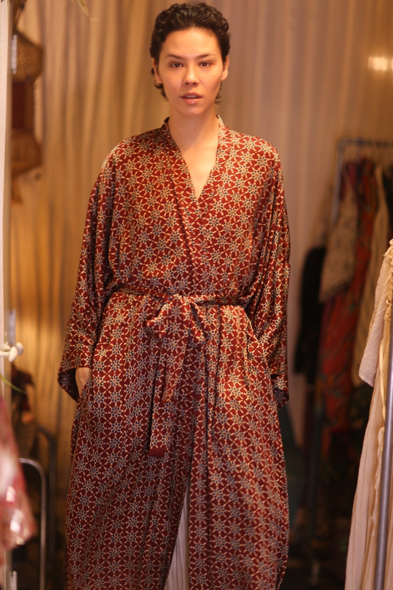 SILK LONG KIMONO WITH BELT UNI - BANGKOK TAILOR CLOTHING STORE - HANDMADE CLOTHING