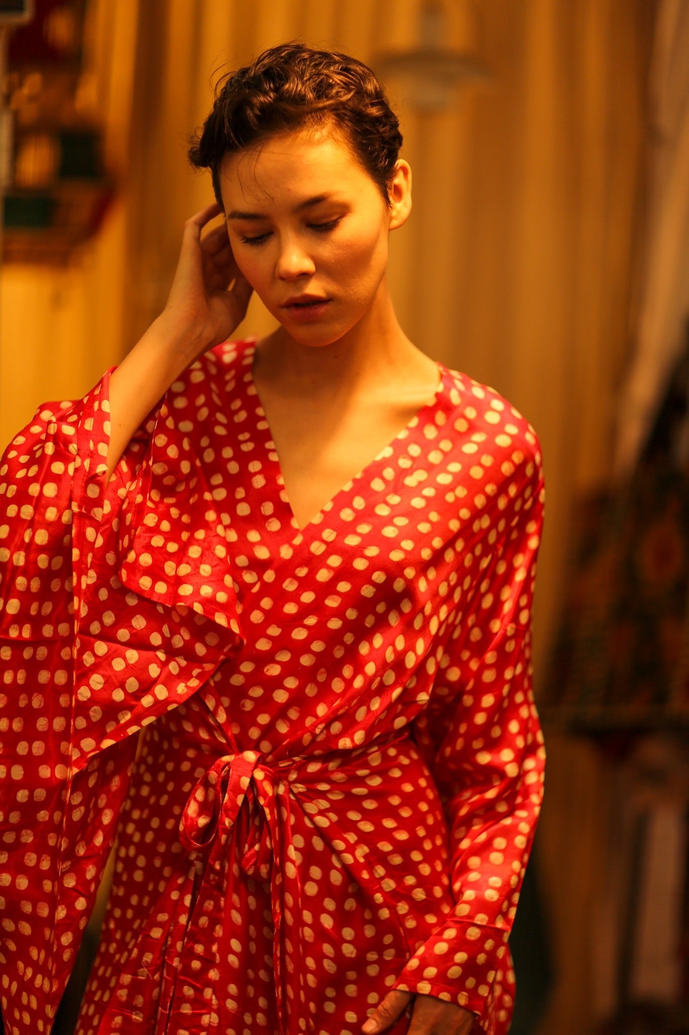 SILK RED XXL KIMONO NURI - BANGKOK TAILOR CLOTHING STORE - HANDMADE CLOTHING