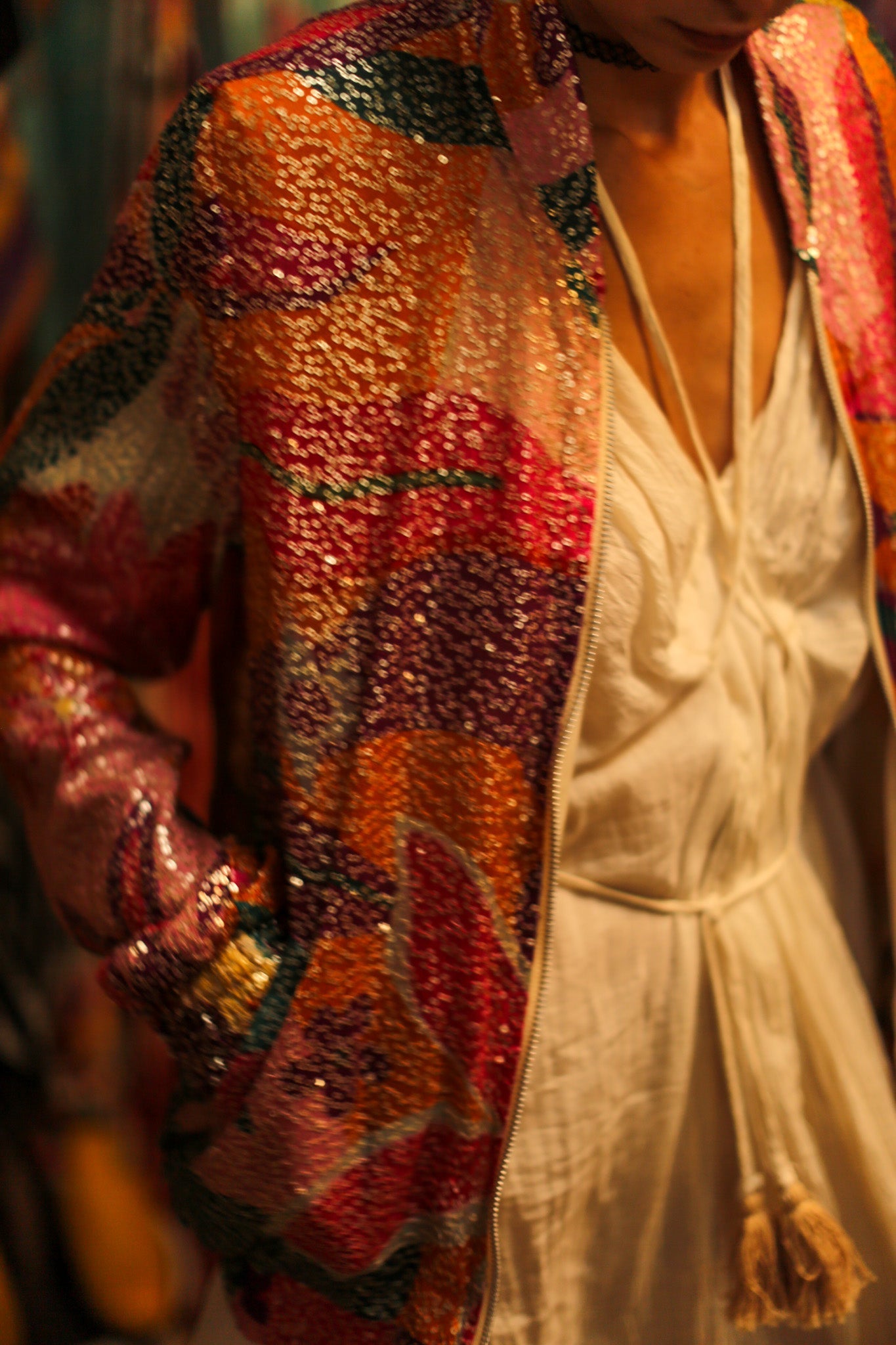 SILK SEQUIN EMBROIDERED BOMBER JACKET BANOU - BANGKOK TAILOR CLOTHING STORE - HANDMADE CLOTHING