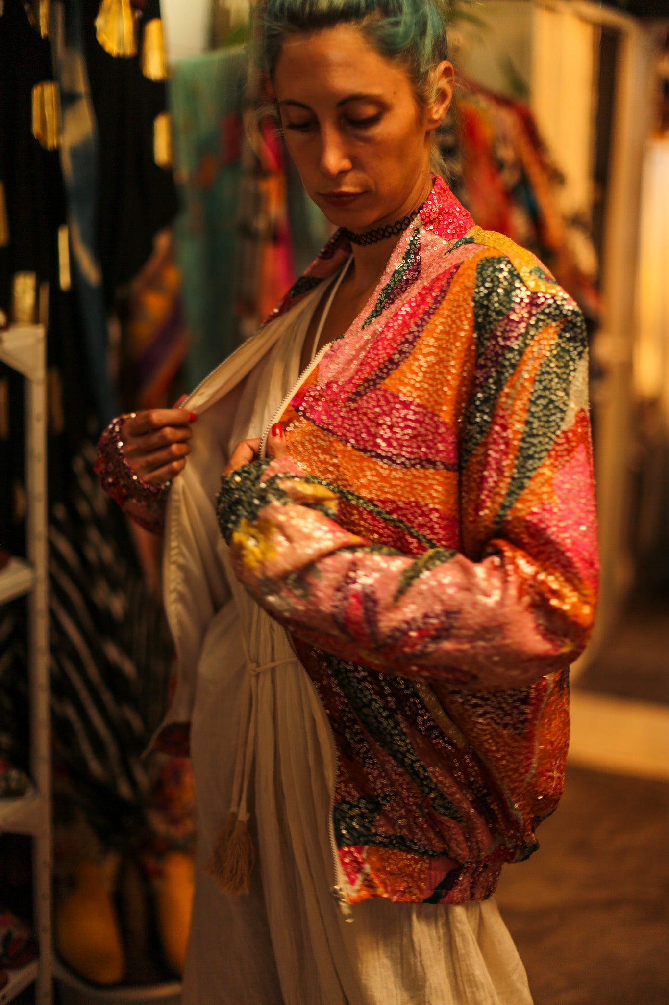SILK SEQUIN EMBROIDERED BOMBER JACKET BANOU - BANGKOK TAILOR CLOTHING STORE - HANDMADE CLOTHING