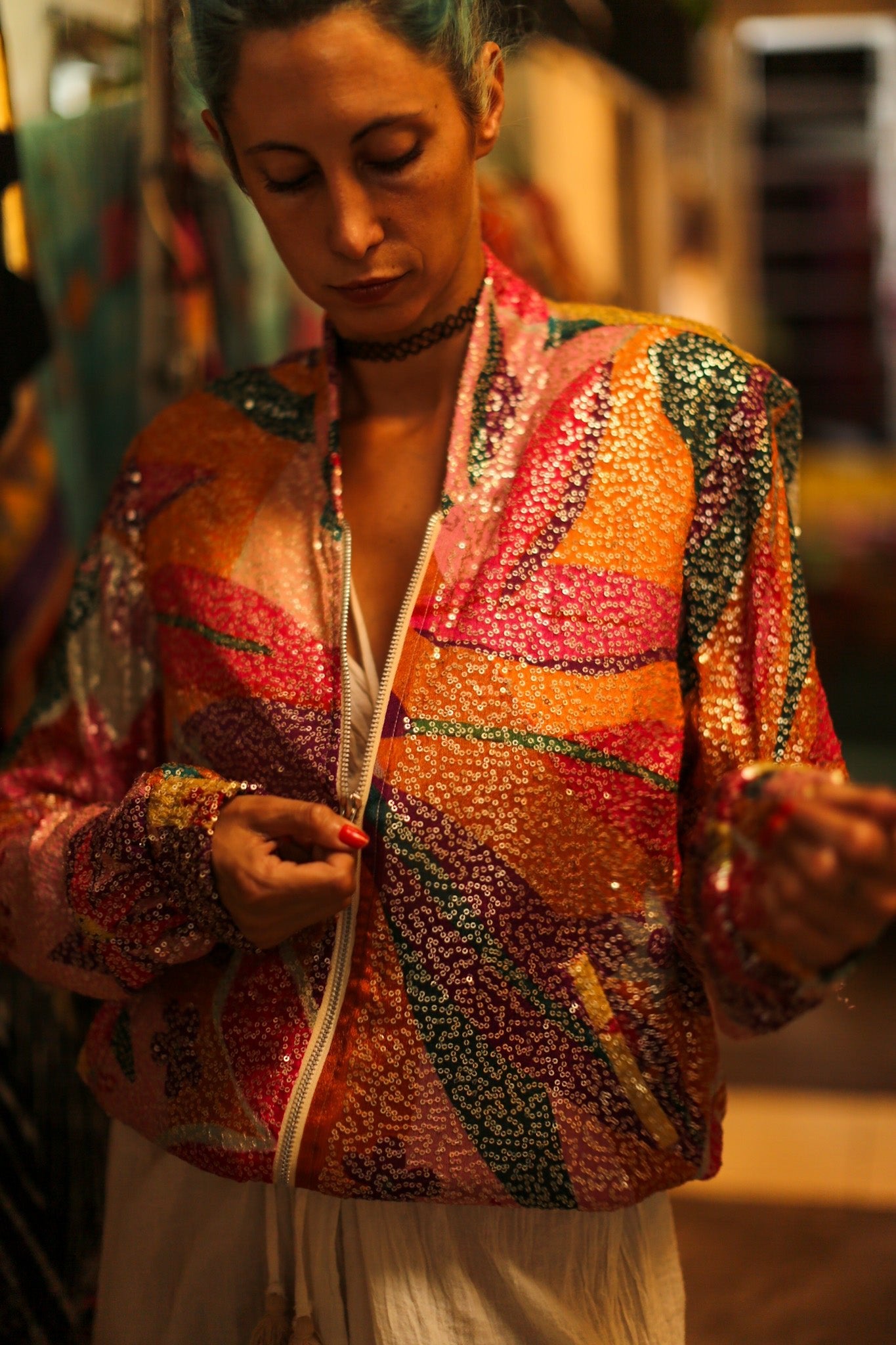 SILK SEQUIN EMBROIDERED BOMBER JACKET BANOU - BANGKOK TAILOR CLOTHING STORE - HANDMADE CLOTHING
