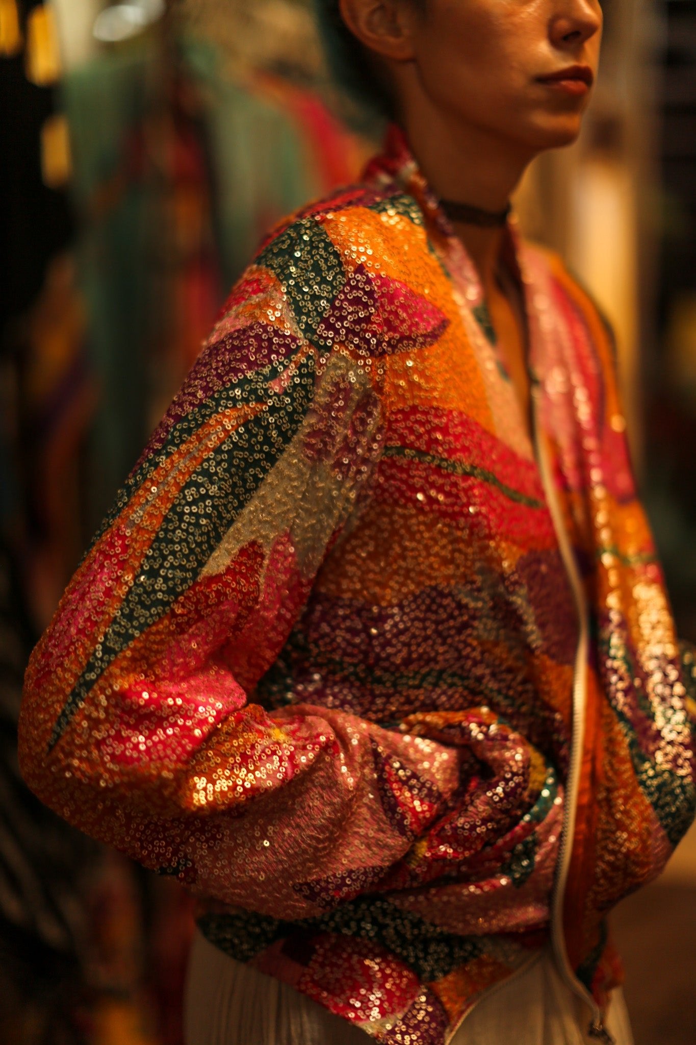 SILK SEQUIN EMBROIDERED BOMBER JACKET BANOU - BANGKOK TAILOR CLOTHING STORE - HANDMADE CLOTHING