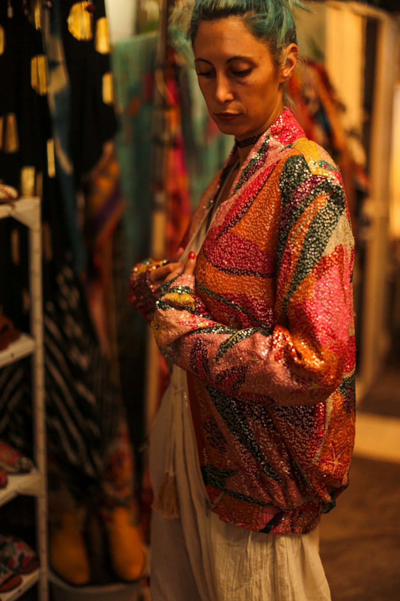 SILK SEQUIN EMBROIDERED BOMBER JACKET BANOU - BANGKOK TAILOR CLOTHING STORE - HANDMADE CLOTHING