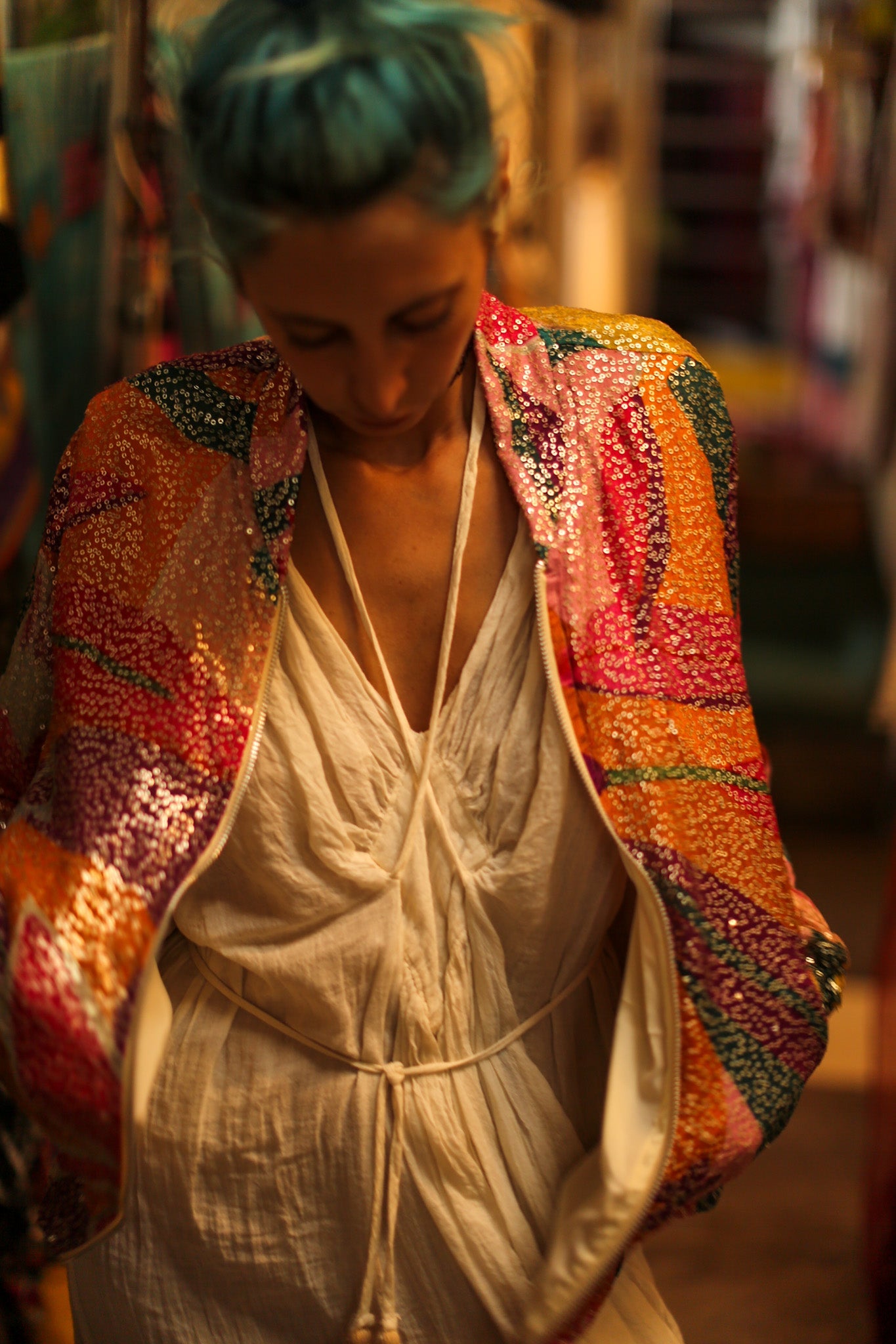 SILK SEQUIN EMBROIDERED BOMBER JACKET BANOU - BANGKOK TAILOR CLOTHING STORE - HANDMADE CLOTHING