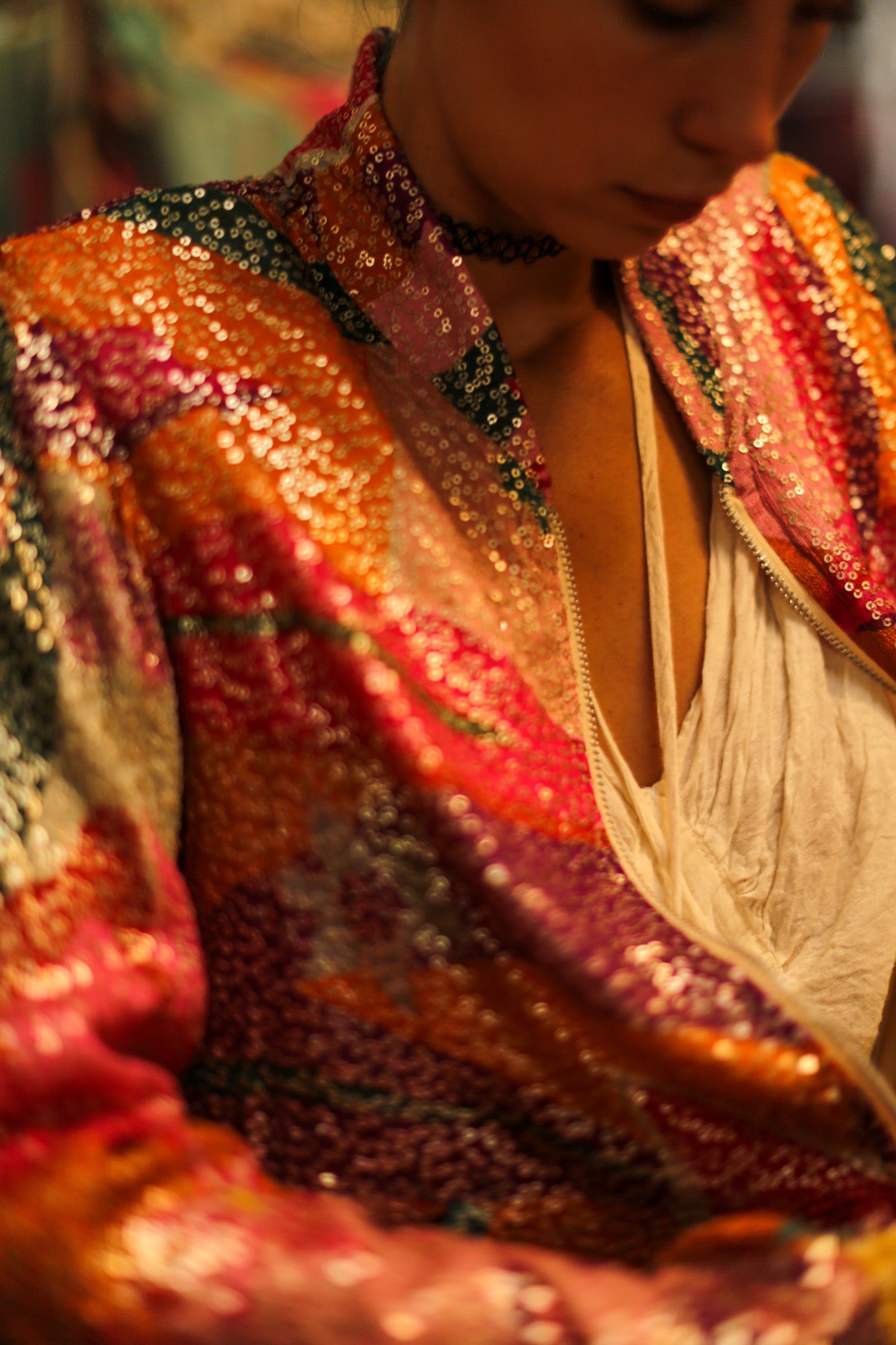 SILK SEQUIN EMBROIDERED BOMBER JACKET BANOU - BANGKOK TAILOR CLOTHING STORE - HANDMADE CLOTHING