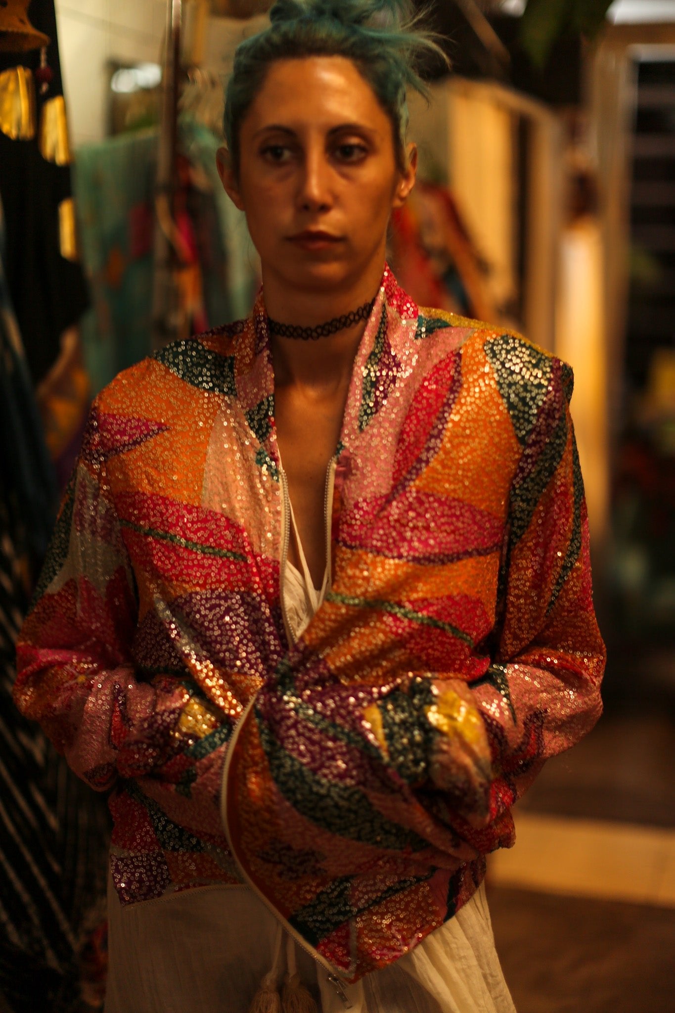 SILK SEQUIN EMBROIDERED BOMBER JACKET BANOU - BANGKOK TAILOR CLOTHING STORE - HANDMADE CLOTHING