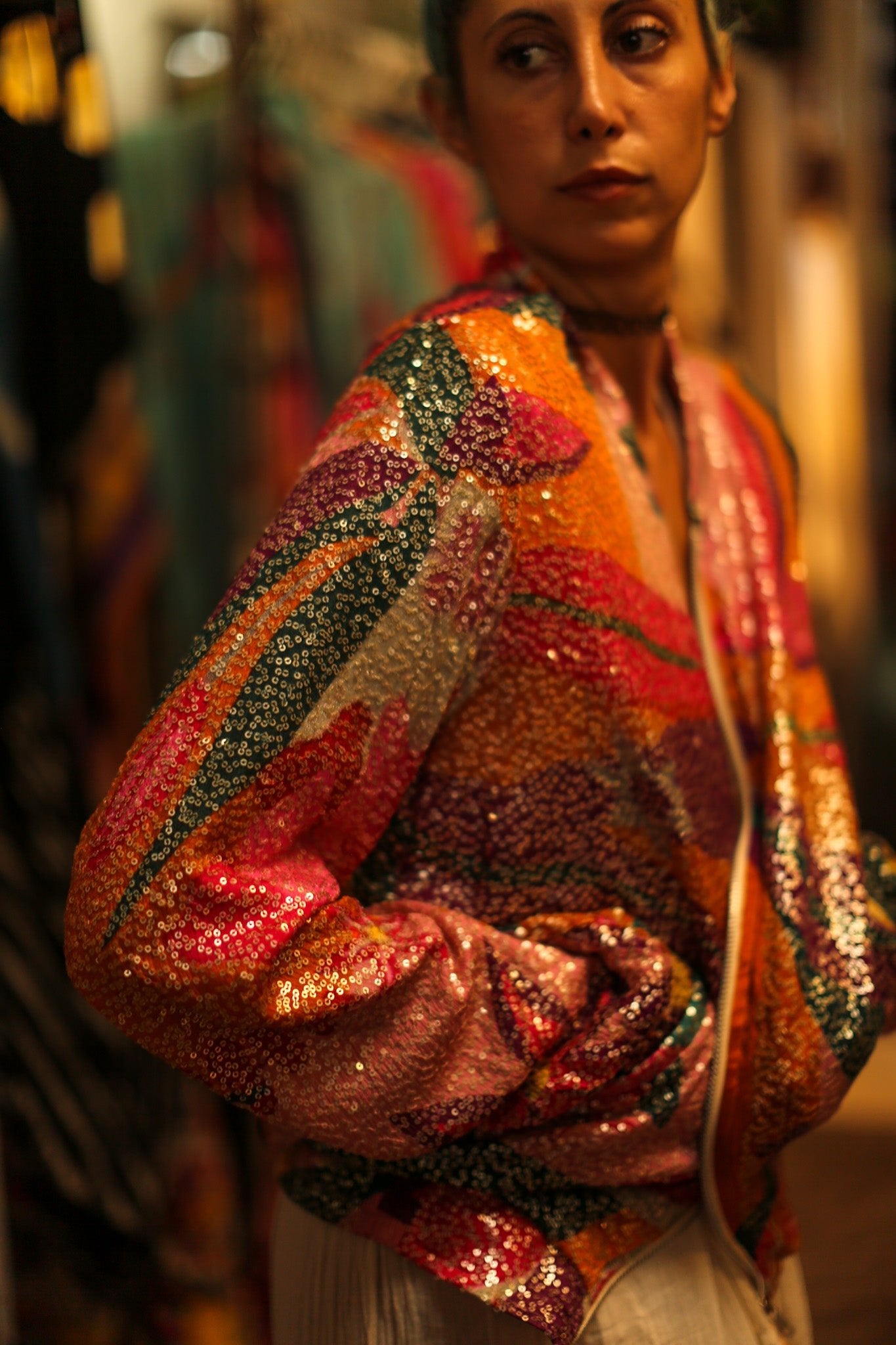 SILK SEQUIN EMBROIDERED BOMBER JACKET BANOU - BANGKOK TAILOR CLOTHING STORE - HANDMADE CLOTHING