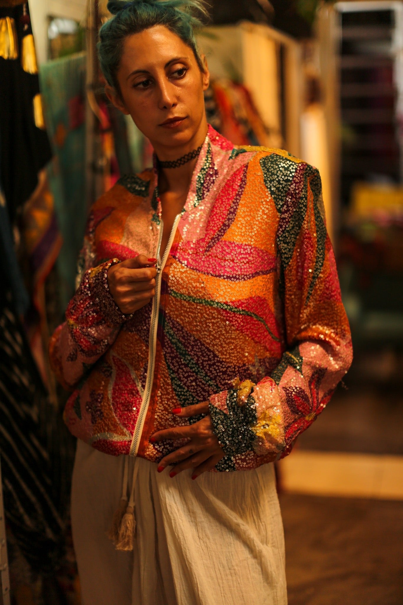 SILK SEQUIN EMBROIDERED BOMBER JACKET BANOU - BANGKOK TAILOR CLOTHING STORE - HANDMADE CLOTHING