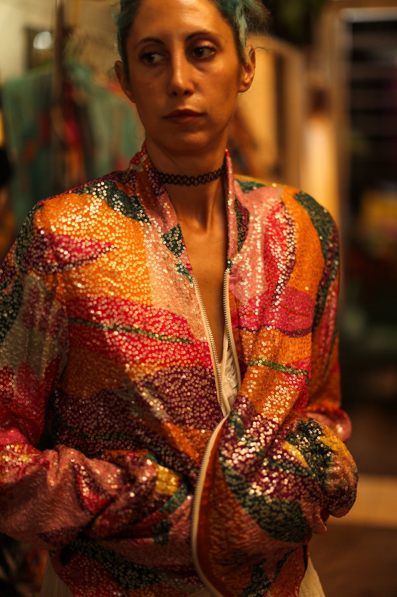 SILK SEQUIN EMBROIDERED BOMBER JACKET BANOU - BANGKOK TAILOR CLOTHING STORE - HANDMADE CLOTHING