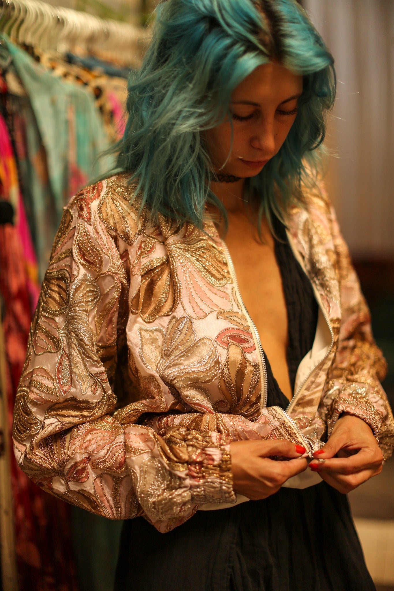 SILK SEQUIN EMBROIDERED BOMBER JACKET JUDE - BANGKOK TAILOR CLOTHING STORE - HANDMADE CLOTHING